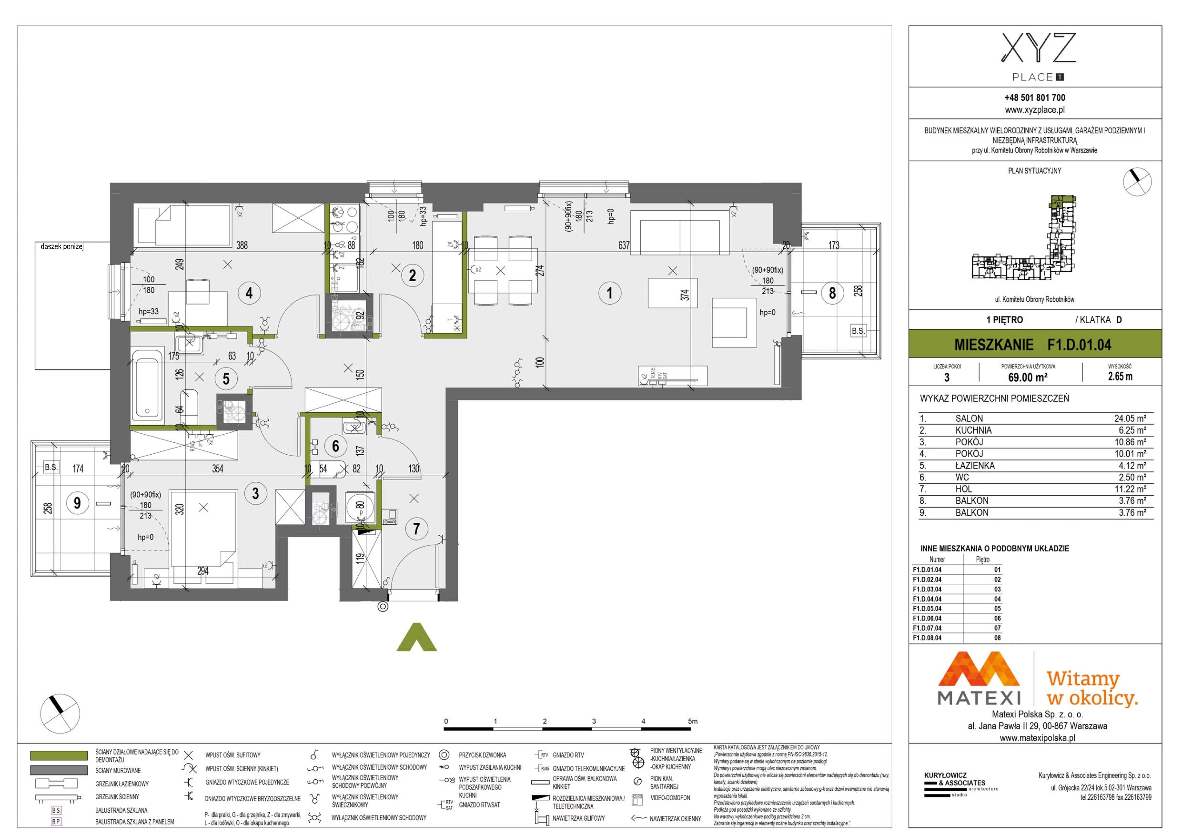 3 pokoje, mieszkanie 69,00 m², piętro 1, oferta nr 30/XY-F1.D.01.04, XYZ Place, Warszawa, Włochy, Okęcie, ul. Komitetu Obrony Robotników 32