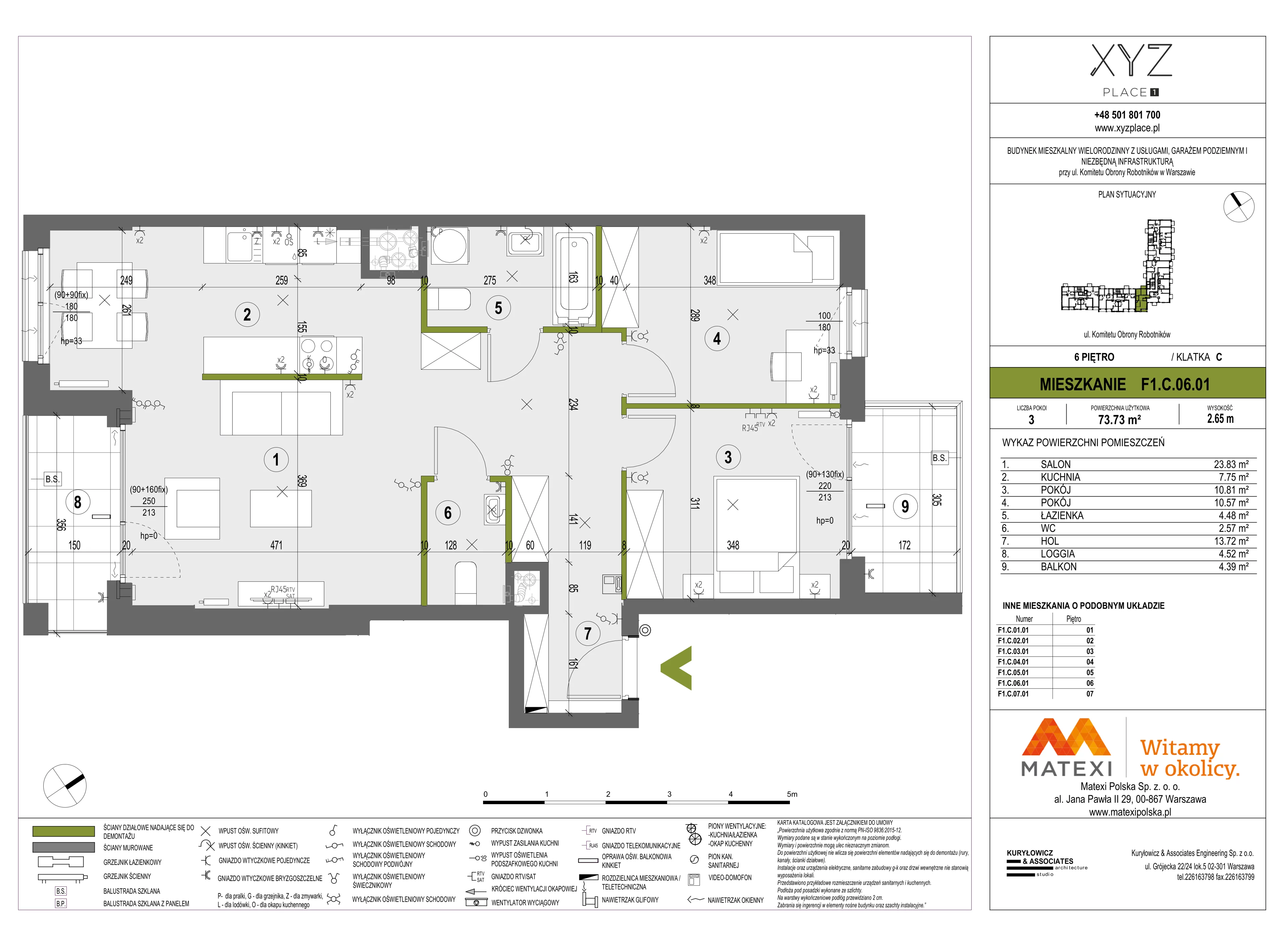 3 pokoje, mieszkanie 73,73 m², piętro 6, oferta nr 30/XY-F1.C.06.01, XYZ Place, Warszawa, Włochy, Okęcie, ul. Komitetu Obrony Robotników 32
