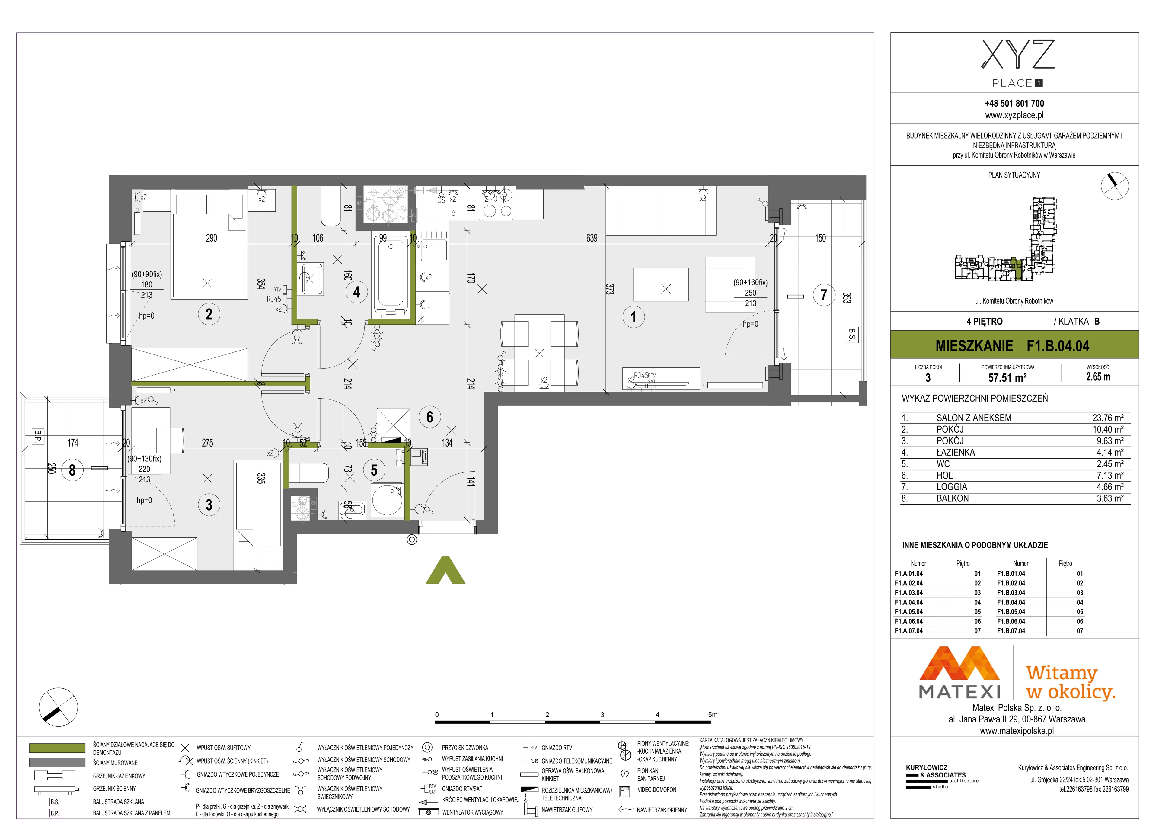 3 pokoje, mieszkanie 57,51 m², piętro 4, oferta nr 30/XY-F1.B.04.04, XYZ Place, Warszawa, Włochy, Okęcie, ul. Komitetu Obrony Robotników 32