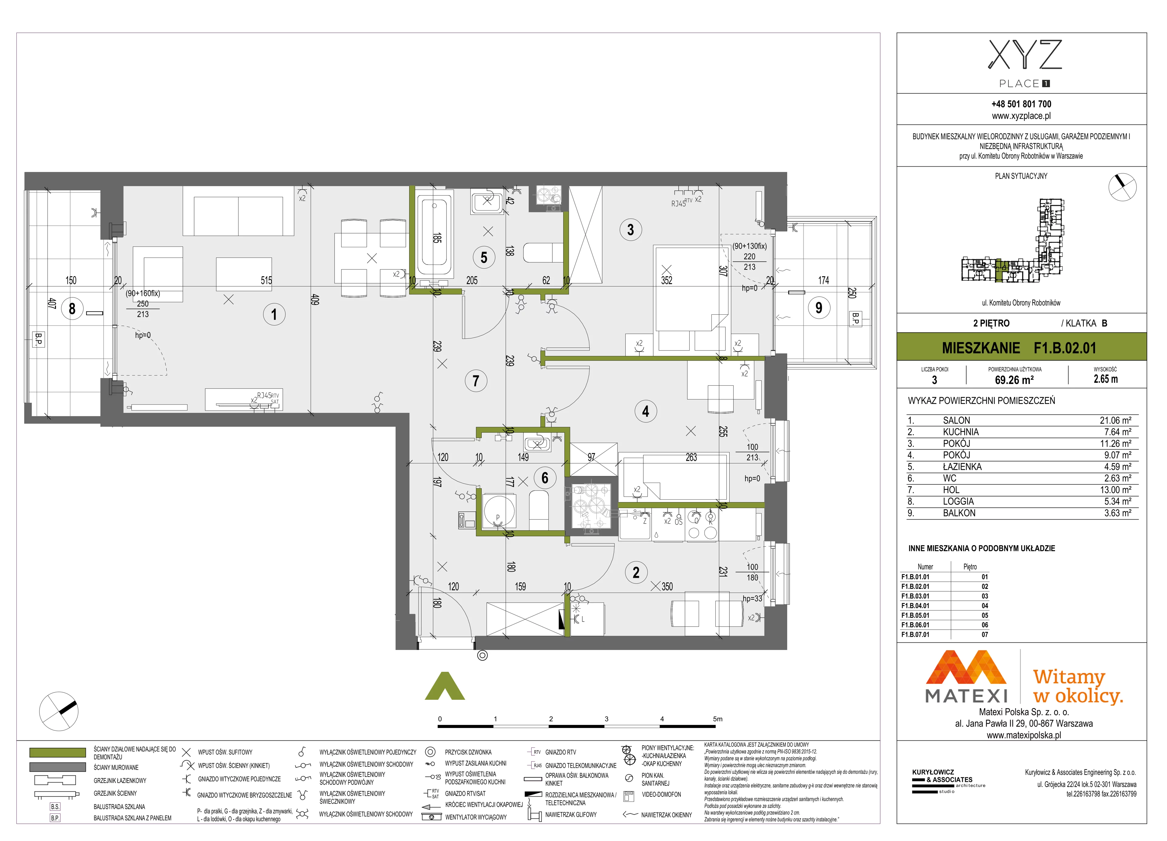 3 pokoje, mieszkanie 69,26 m², piętro 2, oferta nr 30/XY-F1.B.02.01, XYZ Place, Warszawa, Włochy, Okęcie, ul. Komitetu Obrony Robotników 32