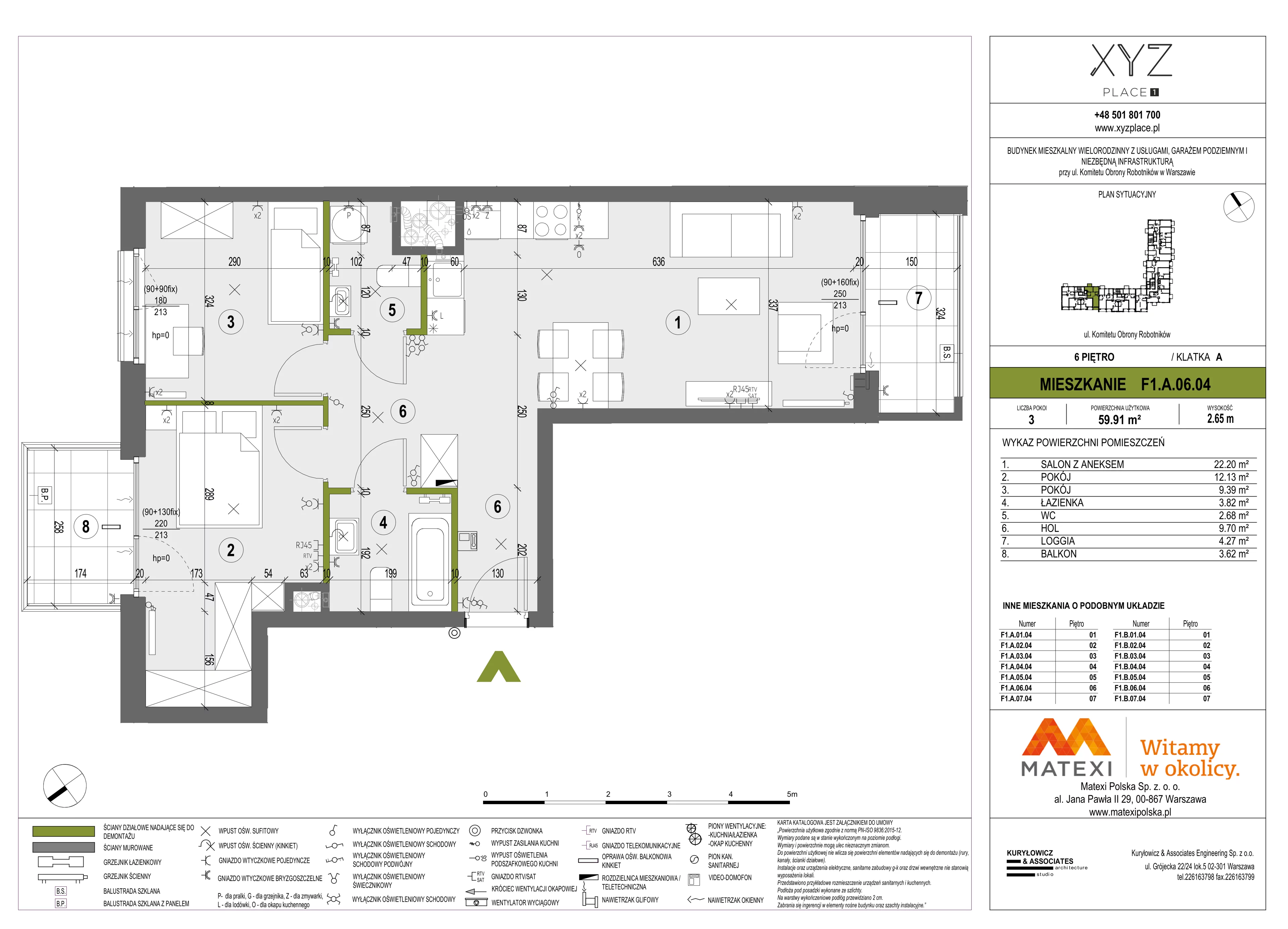 3 pokoje, mieszkanie 59,91 m², piętro 6, oferta nr 30/XY-F1.A.06.04, XYZ Place, Warszawa, Włochy, Okęcie, ul. Komitetu Obrony Robotników 32