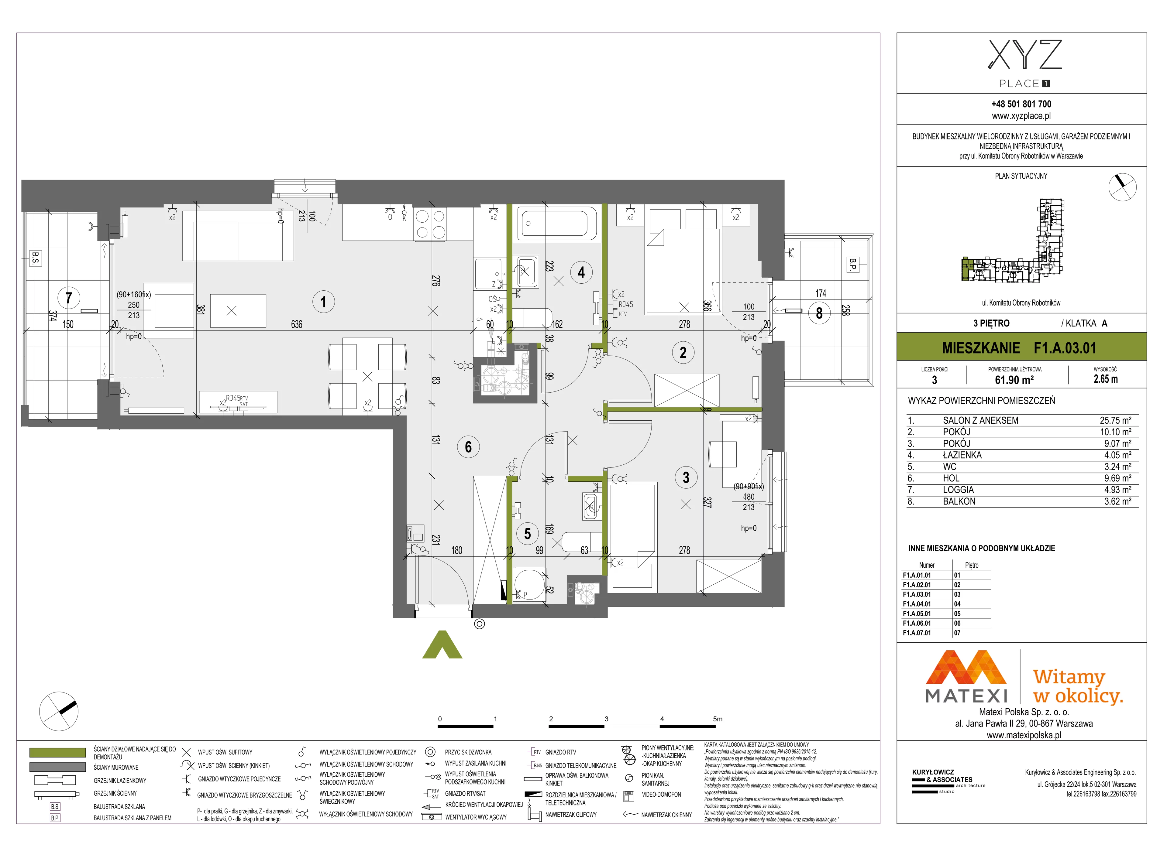 3 pokoje, mieszkanie 61,90 m², piętro 3, oferta nr 30/XY-F1.A.03.01, XYZ Place, Warszawa, Włochy, Okęcie, ul. Komitetu Obrony Robotników 32