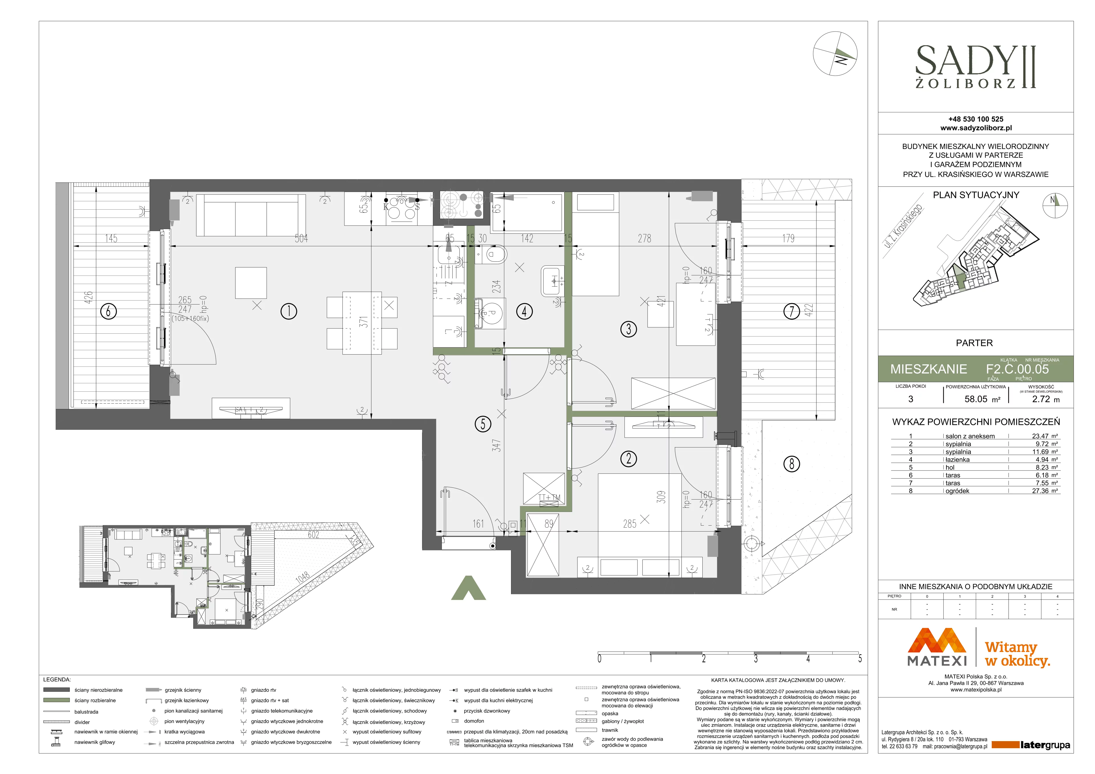 3 pokoje, mieszkanie 58,05 m², parter, oferta nr 43/SZ-F2.C.00.05, Sady Żoliborz 2, Warszawa, Żoliborz, Sady Żoliborskie, ul. Krasińskiego 43