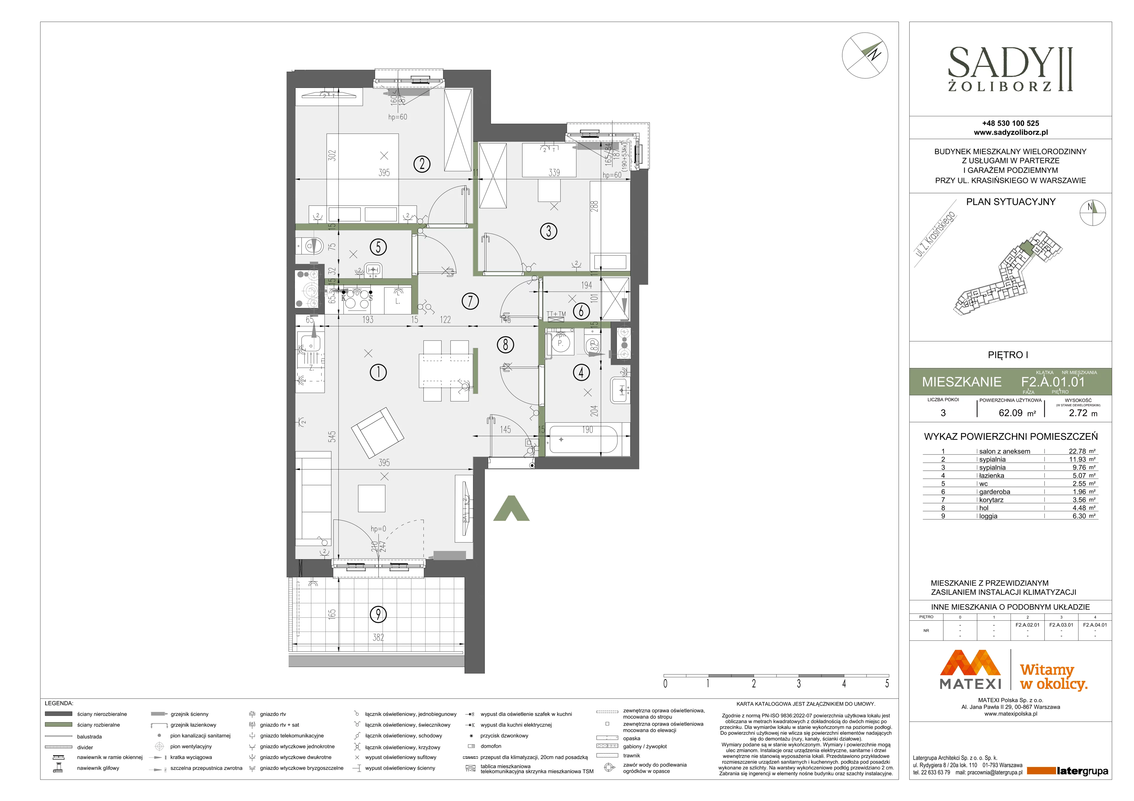 3 pokoje, mieszkanie 62,09 m², piętro 1, oferta nr 43/SZ-F2.A.01.01, Sady Żoliborz 2, Warszawa, Żoliborz, Sady Żoliborskie, ul. Krasińskiego 43