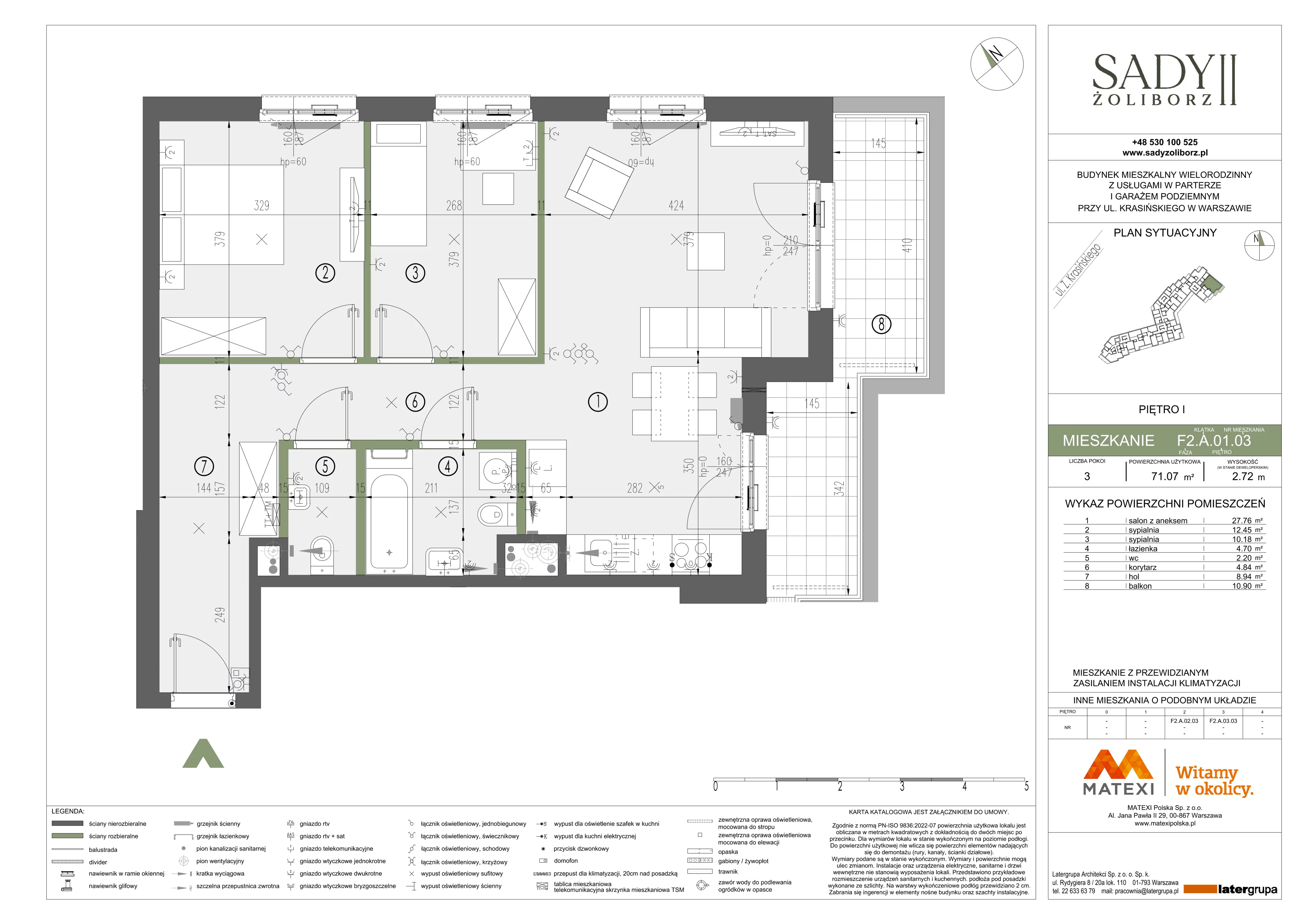 3 pokoje, mieszkanie 71,07 m², piętro 1, oferta nr 43/SZ-F2.A.01.03, Sady Żoliborz 2, Warszawa, Żoliborz, Sady Żoliborskie, ul. Krasińskiego 43