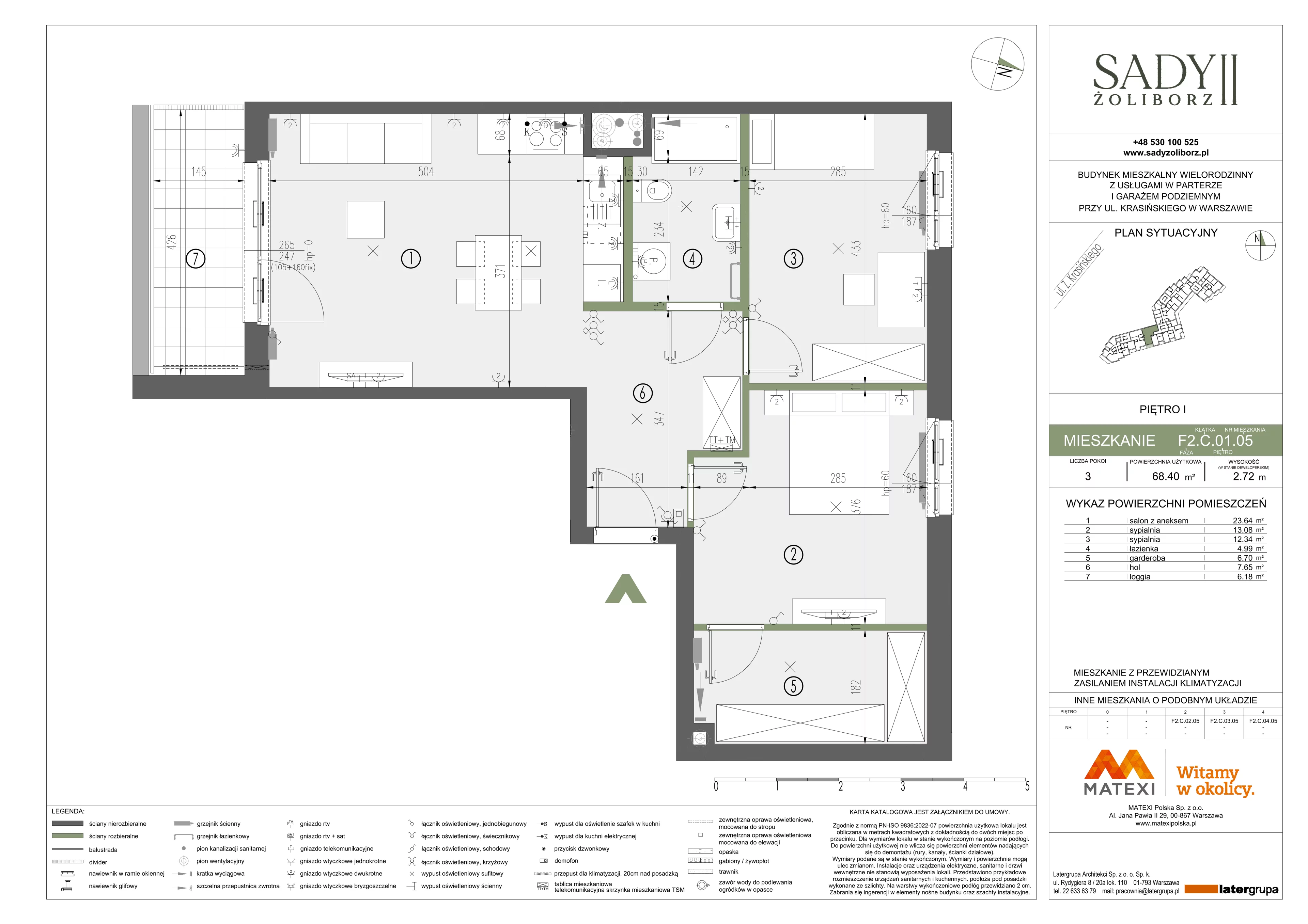 3 pokoje, mieszkanie 68,40 m², piętro 1, oferta nr 43/SZ-F2.C.01.05, Sady Żoliborz 2, Warszawa, Żoliborz, Sady Żoliborskie, ul. Krasińskiego 43
