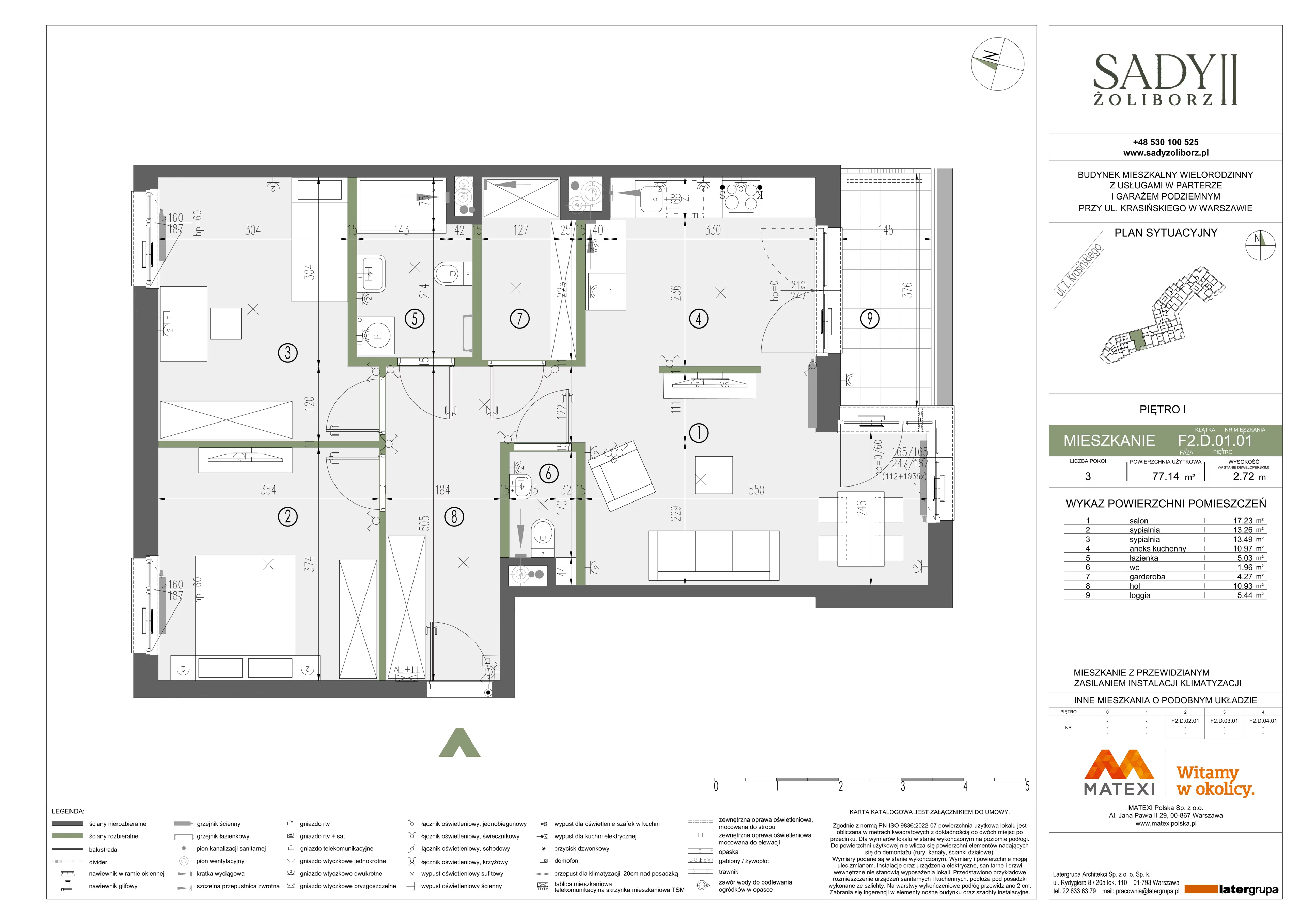 3 pokoje, mieszkanie 77,14 m², piętro 1, oferta nr 43/SZ-F2.D.01.01, Sady Żoliborz 2, Warszawa, Żoliborz, Sady Żoliborskie, ul. Krasińskiego 43