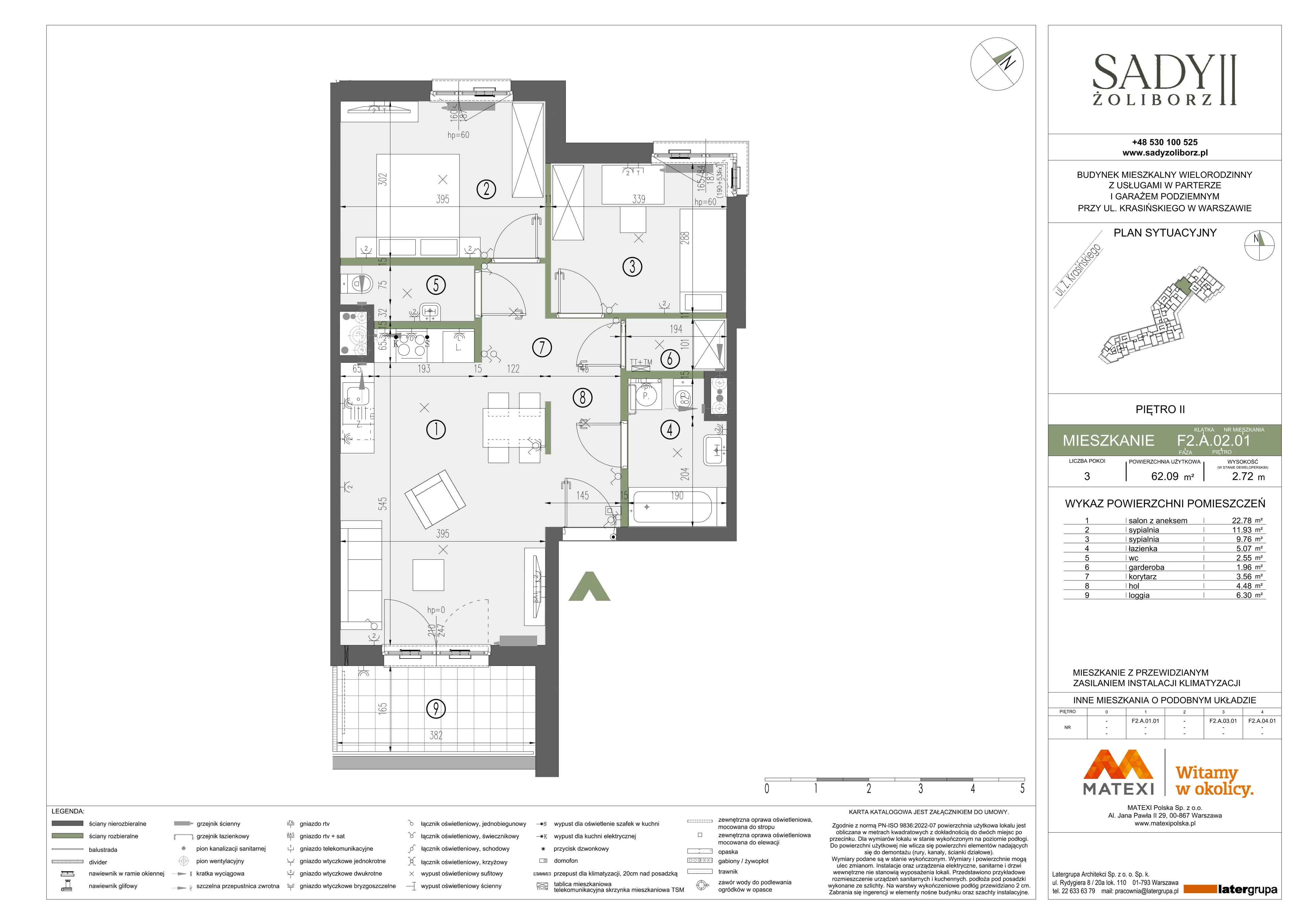 3 pokoje, mieszkanie 62,09 m², piętro 2, oferta nr 43/SZ-F2.A.02.01, Sady Żoliborz 2, Warszawa, Żoliborz, Sady Żoliborskie, ul. Krasińskiego 43