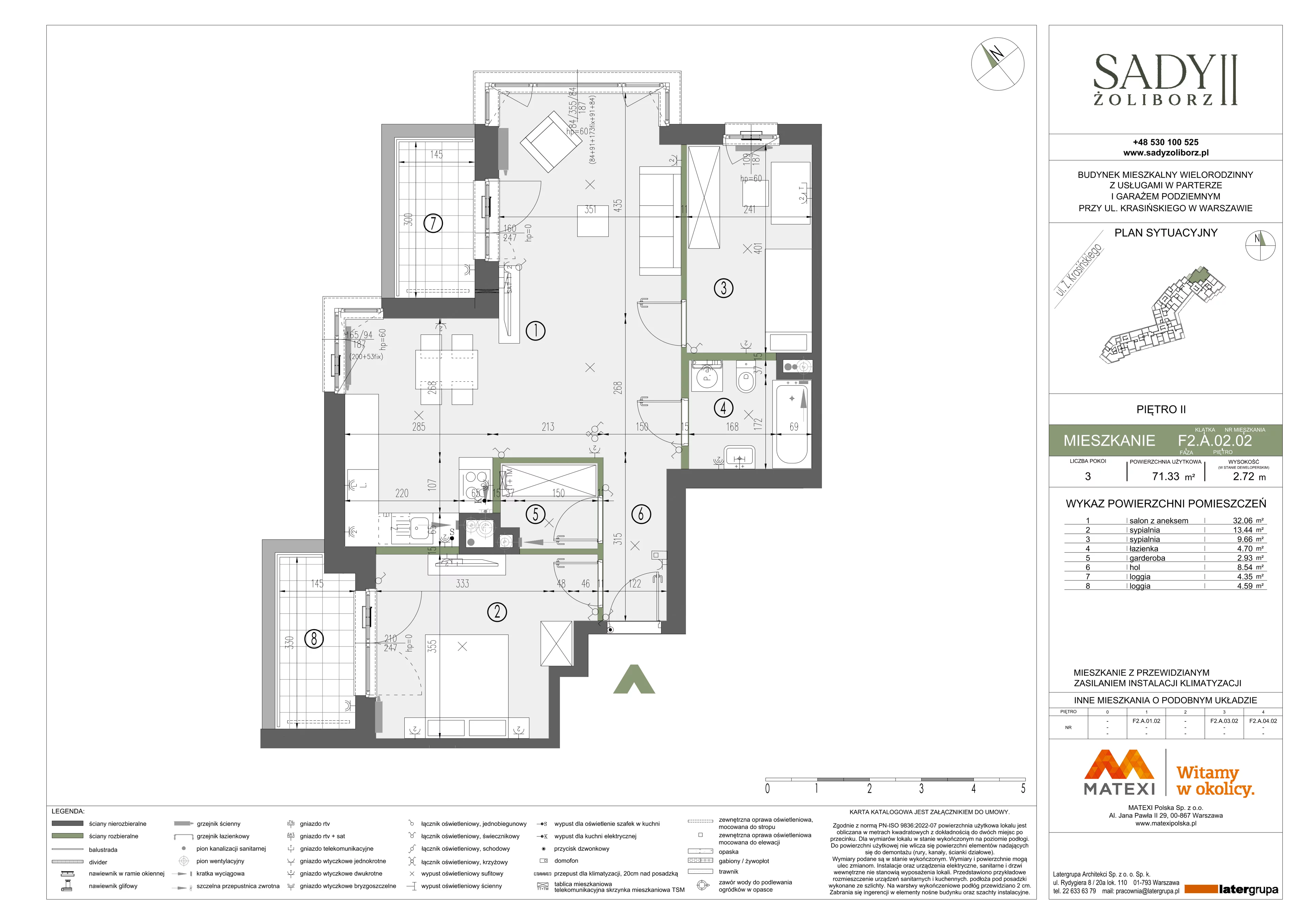 3 pokoje, mieszkanie 71,33 m², piętro 2, oferta nr 43/SZ-F2.A.02.02, Sady Żoliborz 2, Warszawa, Żoliborz, Sady Żoliborskie, ul. Krasińskiego 43
