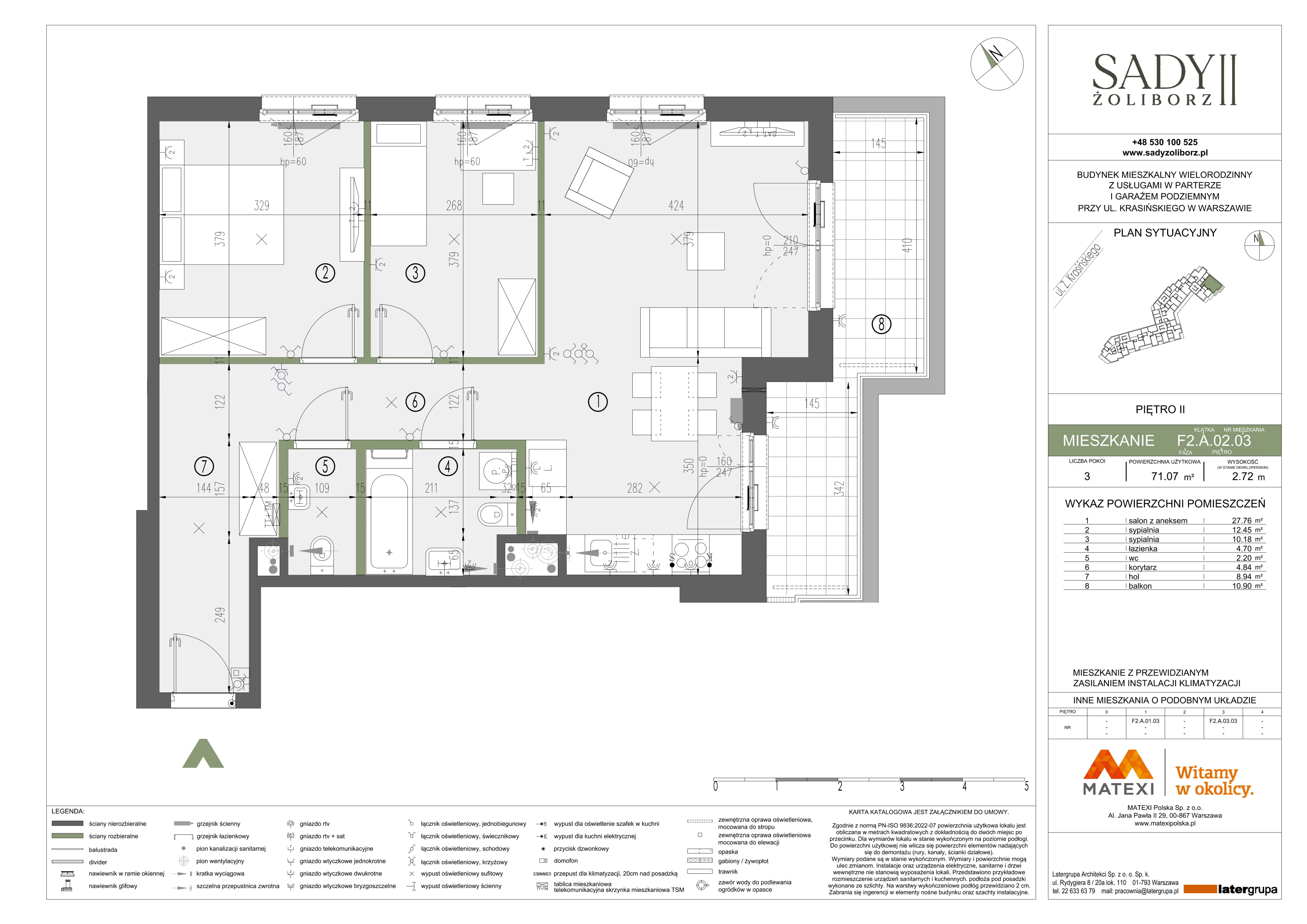 3 pokoje, mieszkanie 71,07 m², piętro 2, oferta nr 43/SZ-F2.A.02.03, Sady Żoliborz 2, Warszawa, Żoliborz, Sady Żoliborskie, ul. Krasińskiego 43