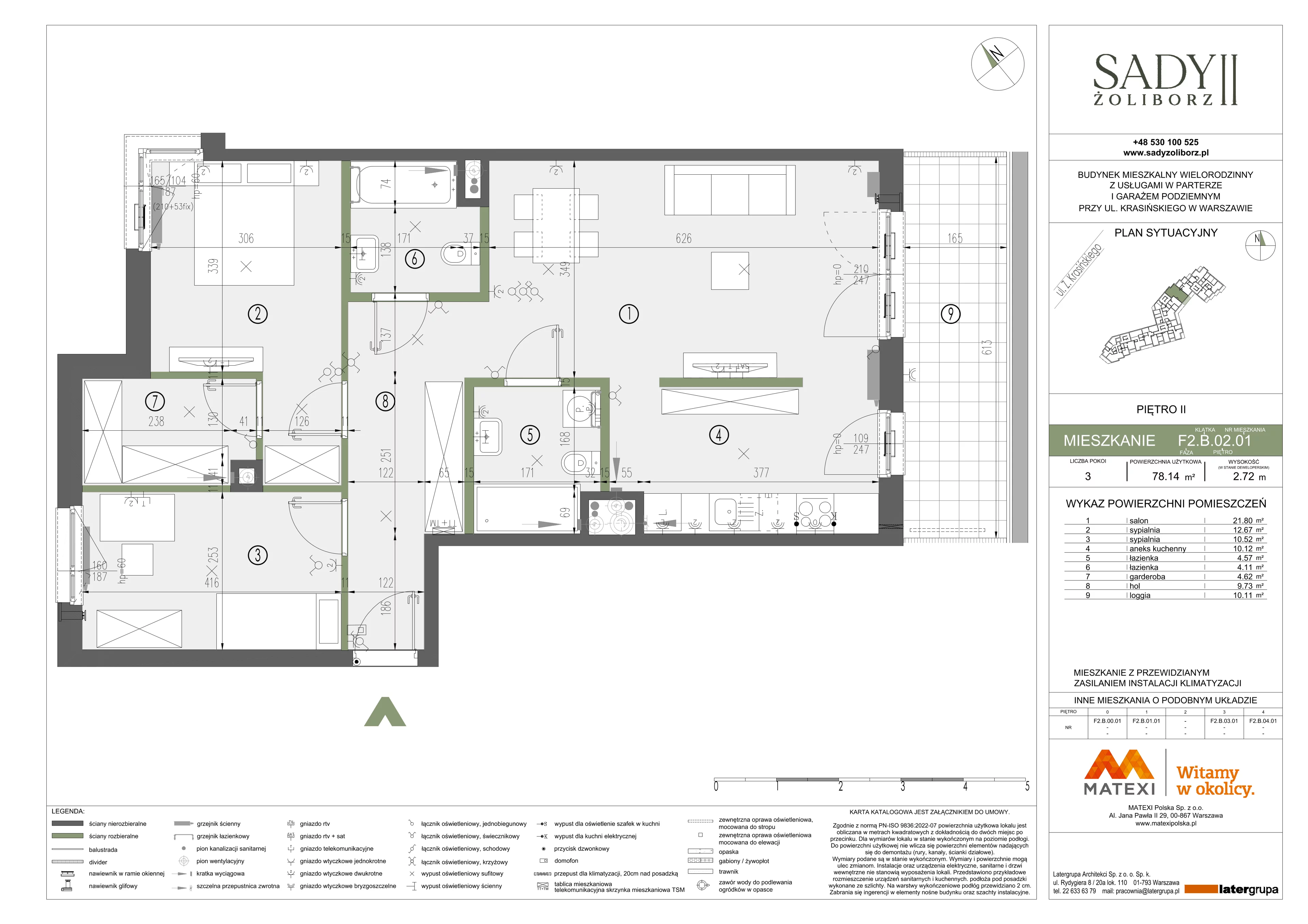 3 pokoje, mieszkanie 78,14 m², piętro 2, oferta nr 43/SZ-F2.B.02.01, Sady Żoliborz 2, Warszawa, Żoliborz, Sady Żoliborskie, ul. Krasińskiego 43
