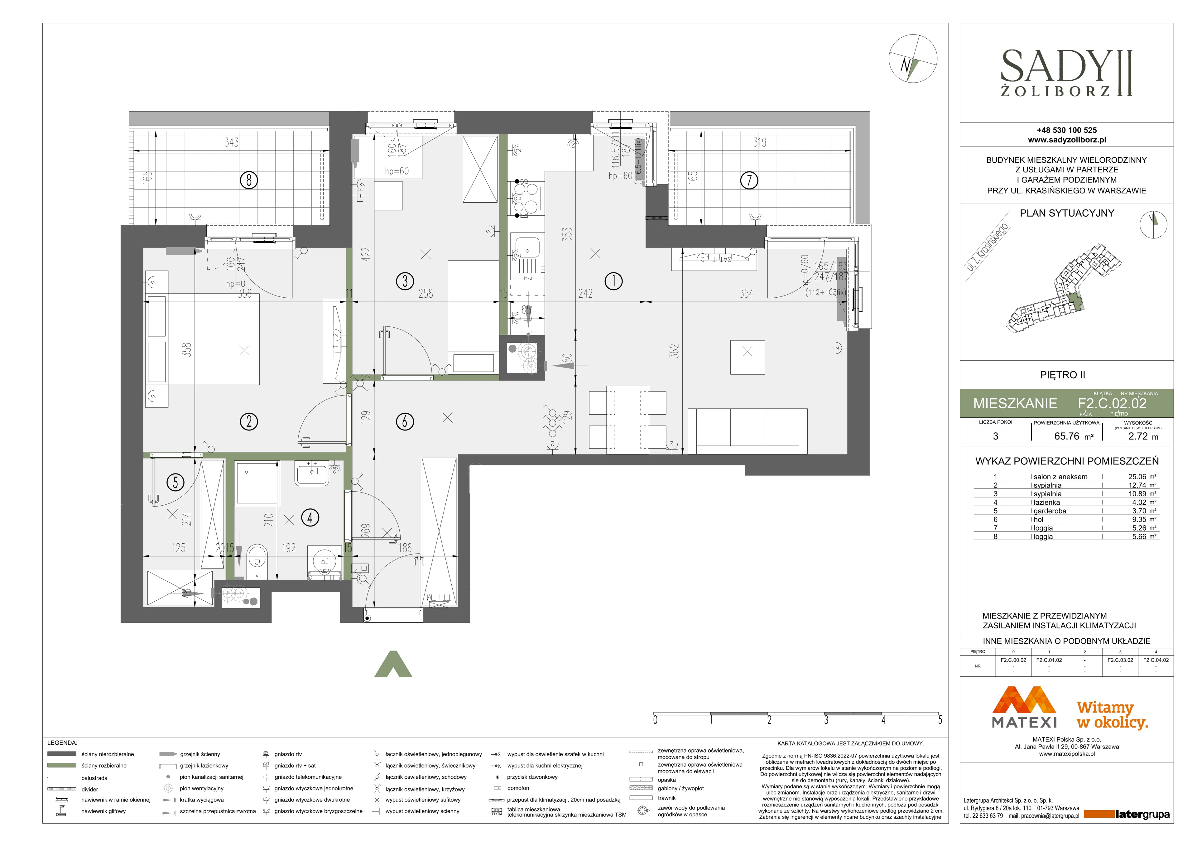 3 pokoje, mieszkanie 65,76 m², piętro 2, oferta nr 43/SZ-F2.C.02.02, Sady Żoliborz 2, Warszawa, Żoliborz, Sady Żoliborskie, ul. Krasińskiego 43