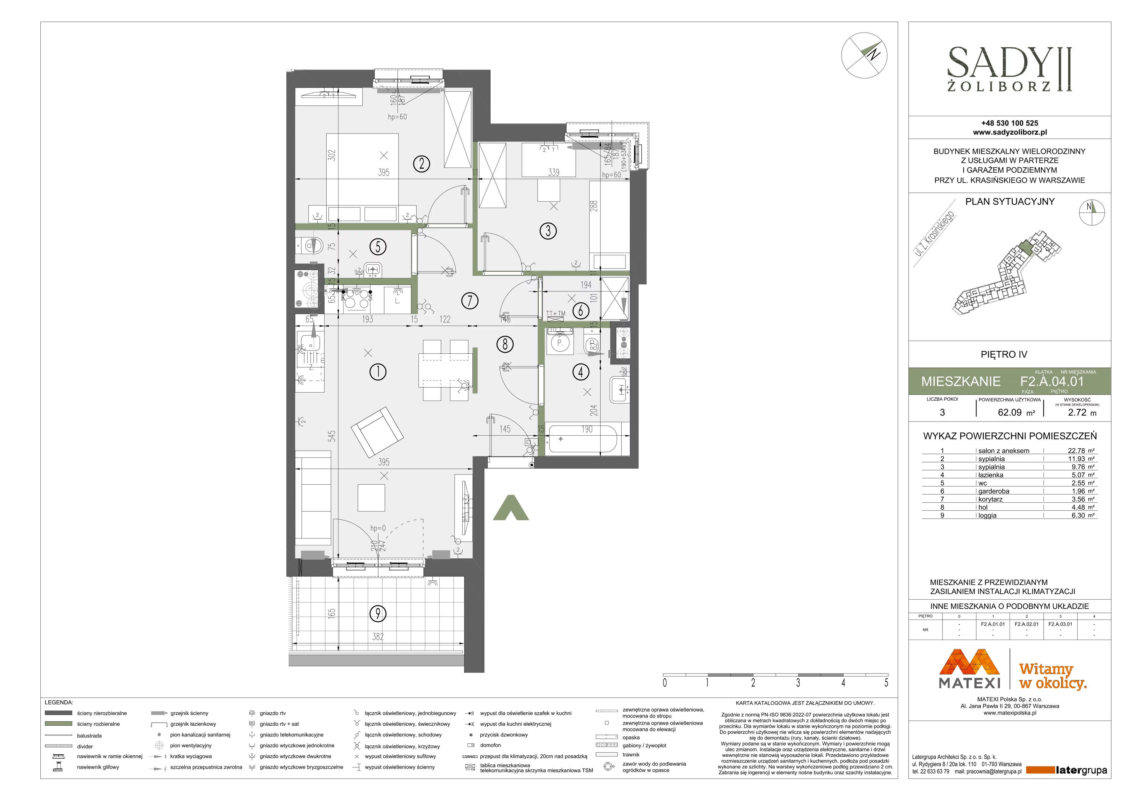 3 pokoje, mieszkanie 62,09 m², piętro 4, oferta nr 43/SZ-F2.A.04.01, Sady Żoliborz 2, Warszawa, Żoliborz, Sady Żoliborskie, ul. Krasińskiego 43