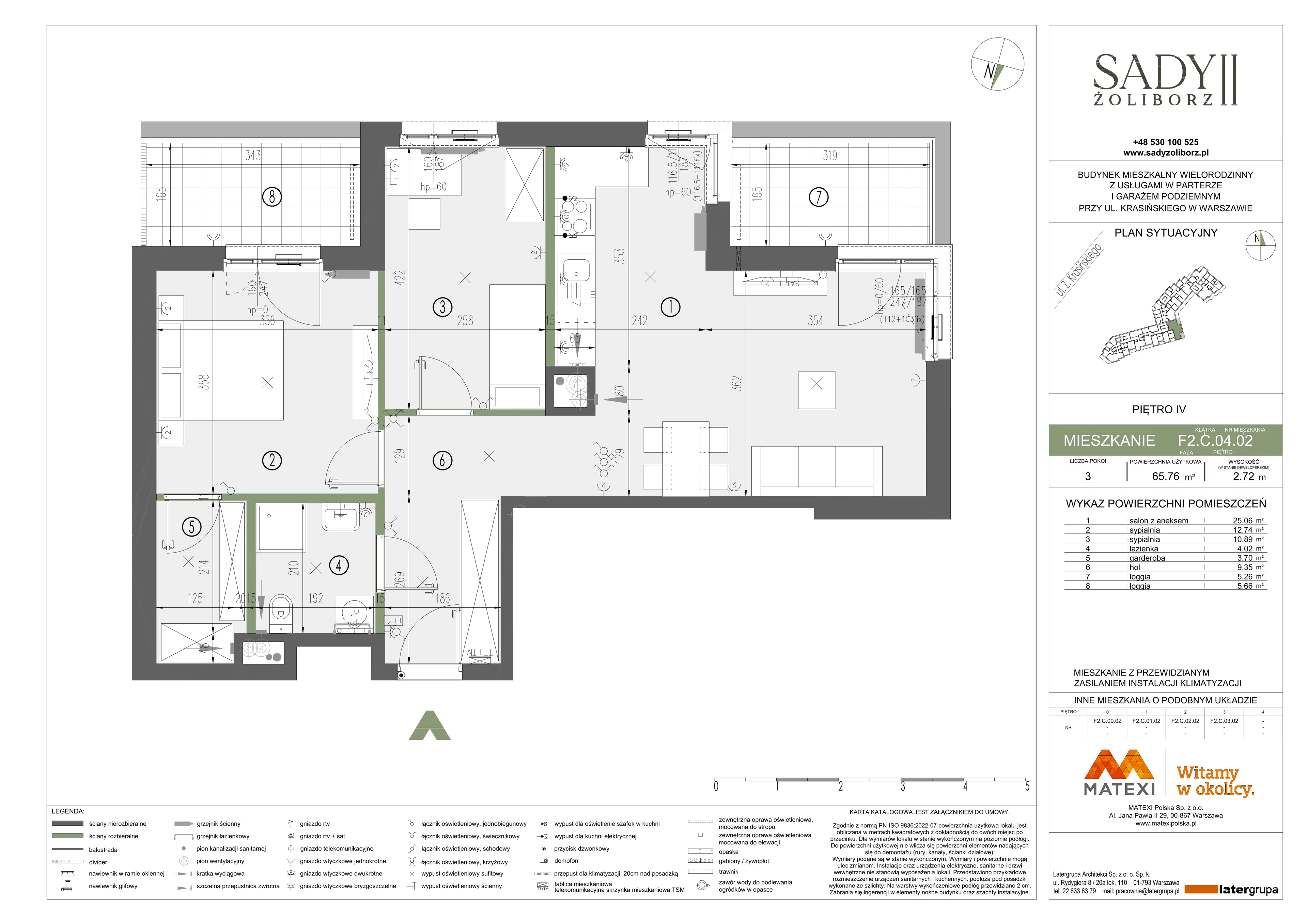 3 pokoje, mieszkanie 65,76 m², piętro 4, oferta nr 43/SZ-F2.C.04.02, Sady Żoliborz 2, Warszawa, Żoliborz, Sady Żoliborskie, ul. Krasińskiego 43