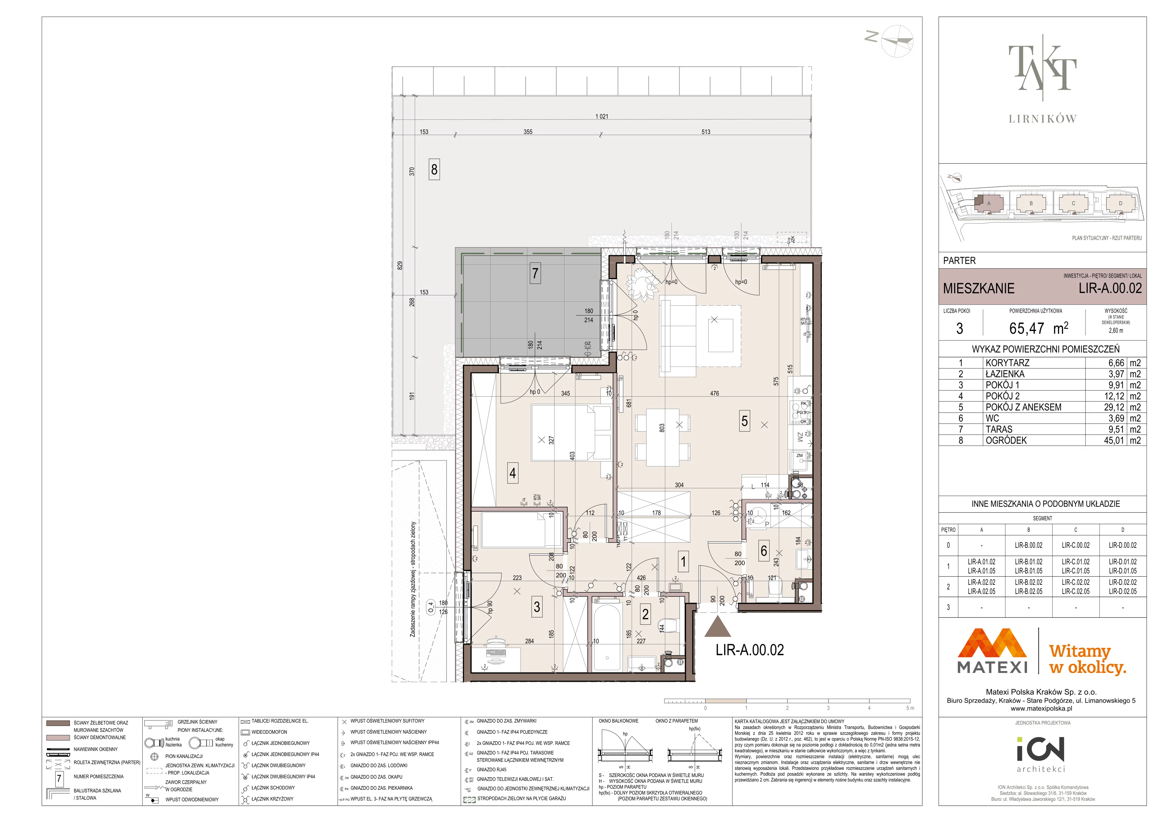 3 pokoje, mieszkanie 65,47 m², parter, oferta nr 7/LIR-A.00.02, Takt Lirników, Kraków, Podgórze Duchackie, Wola Duchacka, ul. Lirników