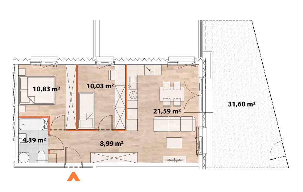 Mieszkanie 55,83 m², parter, oferta nr 43/POR-A.00.04, Apartamenty Portowa, Kraków, Podgórze, Zabłocie, ul. Portowa 43