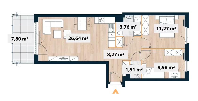 Mieszkanie 64,13 m², piętro 2, oferta nr 11A/Sok-A.02.06, Sokratesa 11A, Warszawa, Bielany, Bielany, ul. Sokratesa 11a