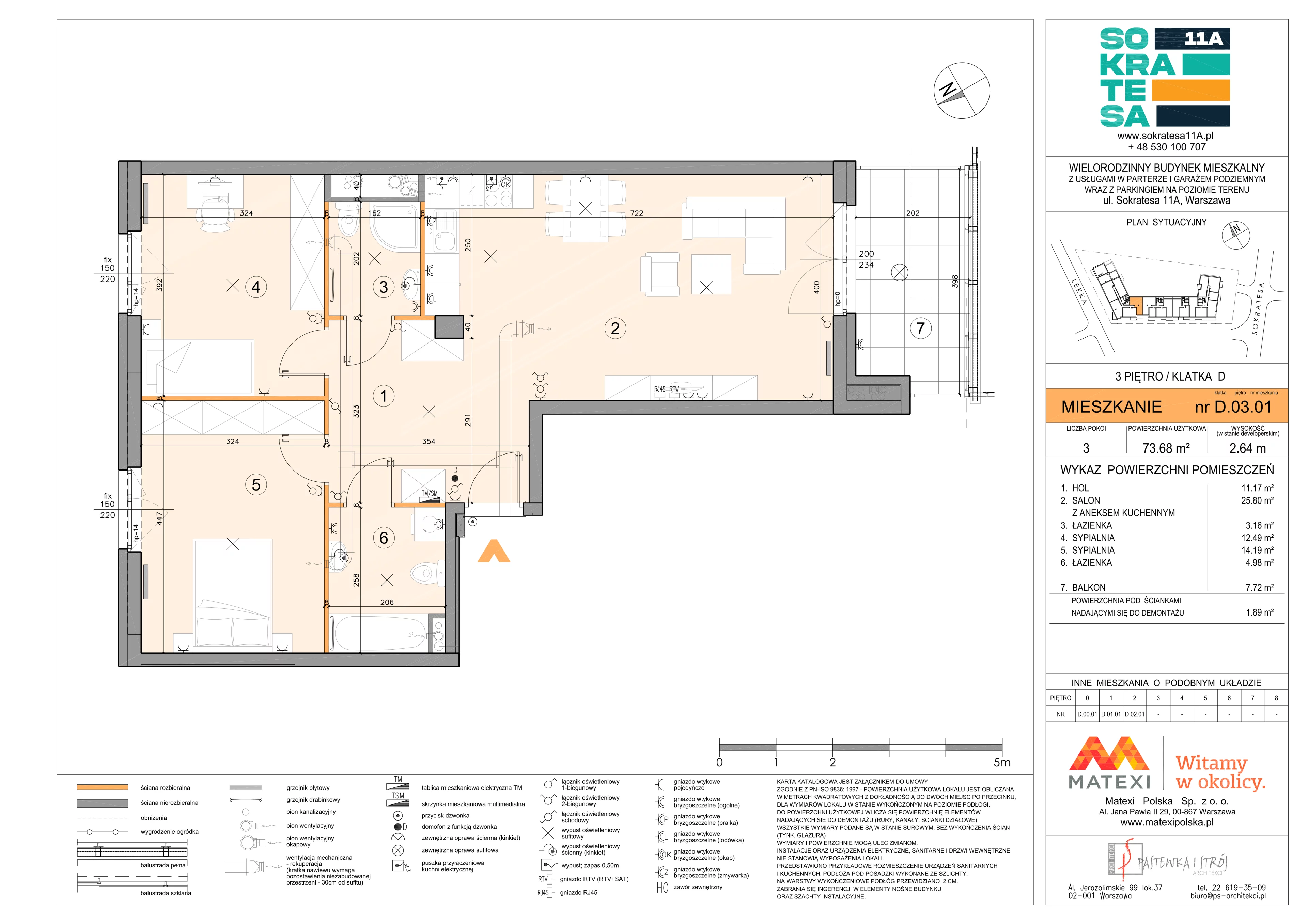 3 pokoje, mieszkanie 73,68 m², piętro 3, oferta nr 11A/Sok-D.03.01, Sokratesa 11A, Warszawa, Bielany, Bielany, ul. Sokratesa 11a