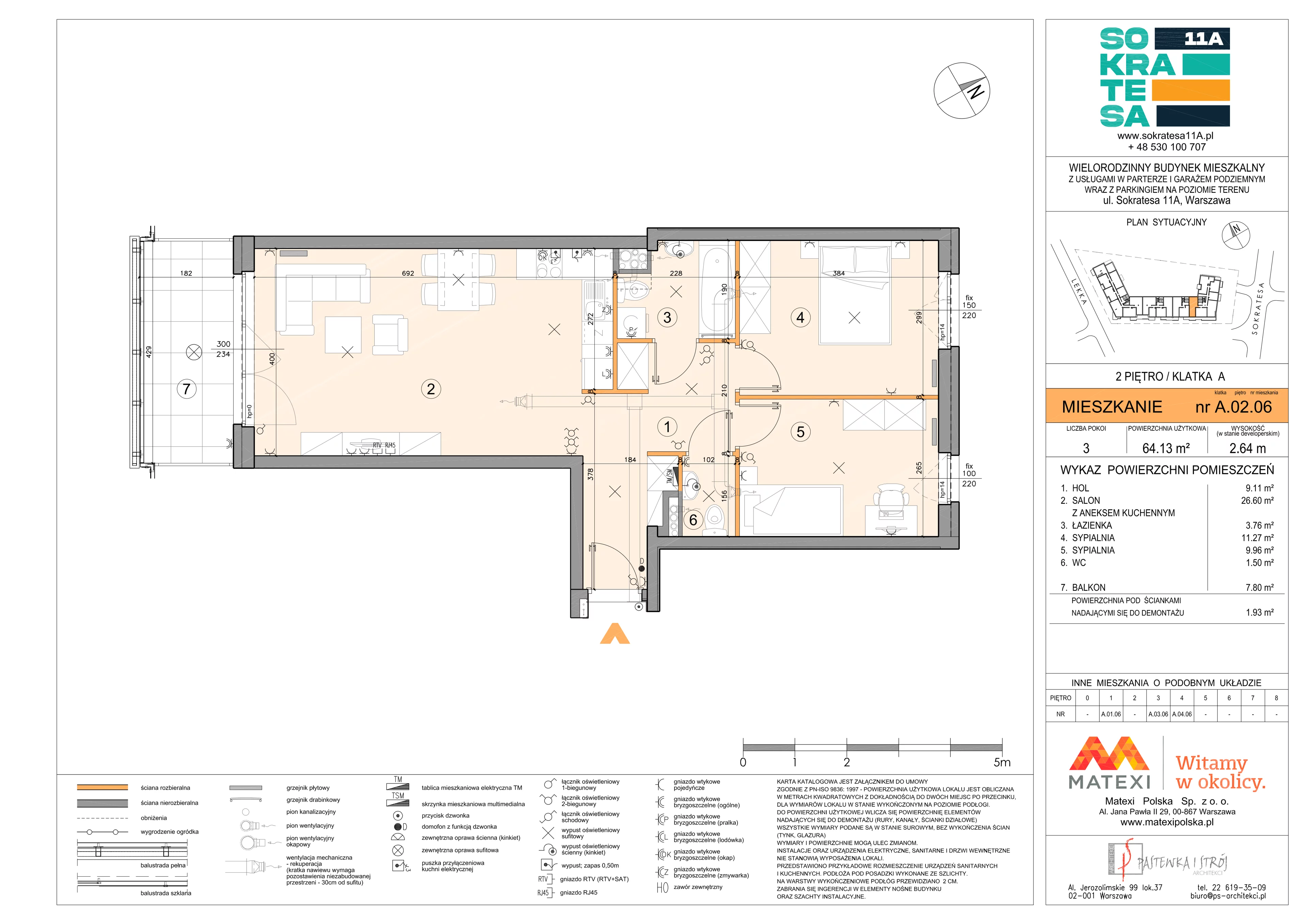 3 pokoje, mieszkanie 64,13 m², piętro 2, oferta nr 11A/Sok-A.02.06, Sokratesa 11A, Warszawa, Bielany, Bielany, ul. Sokratesa 11a
