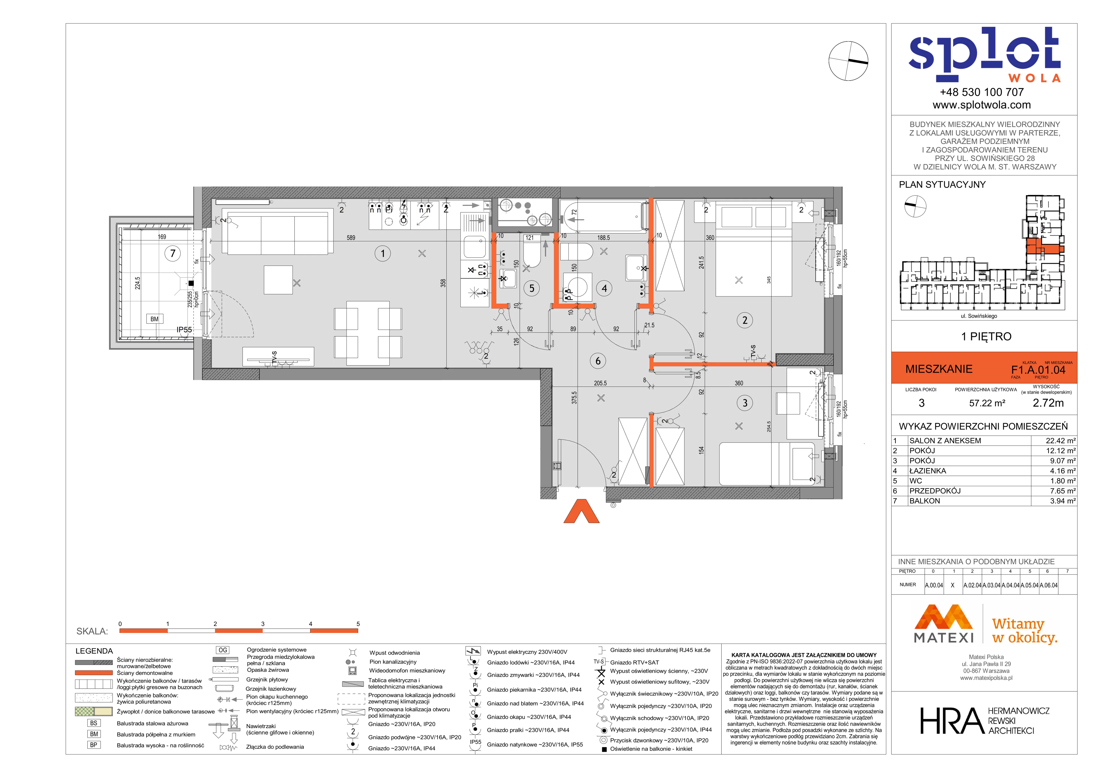 3 pokoje, mieszkanie 57,22 m², piętro 1, oferta nr 28/SOW-F1.A.01.04, Splot Wola, Warszawa, Wola, Odolany, ul. Sowińskiego 28