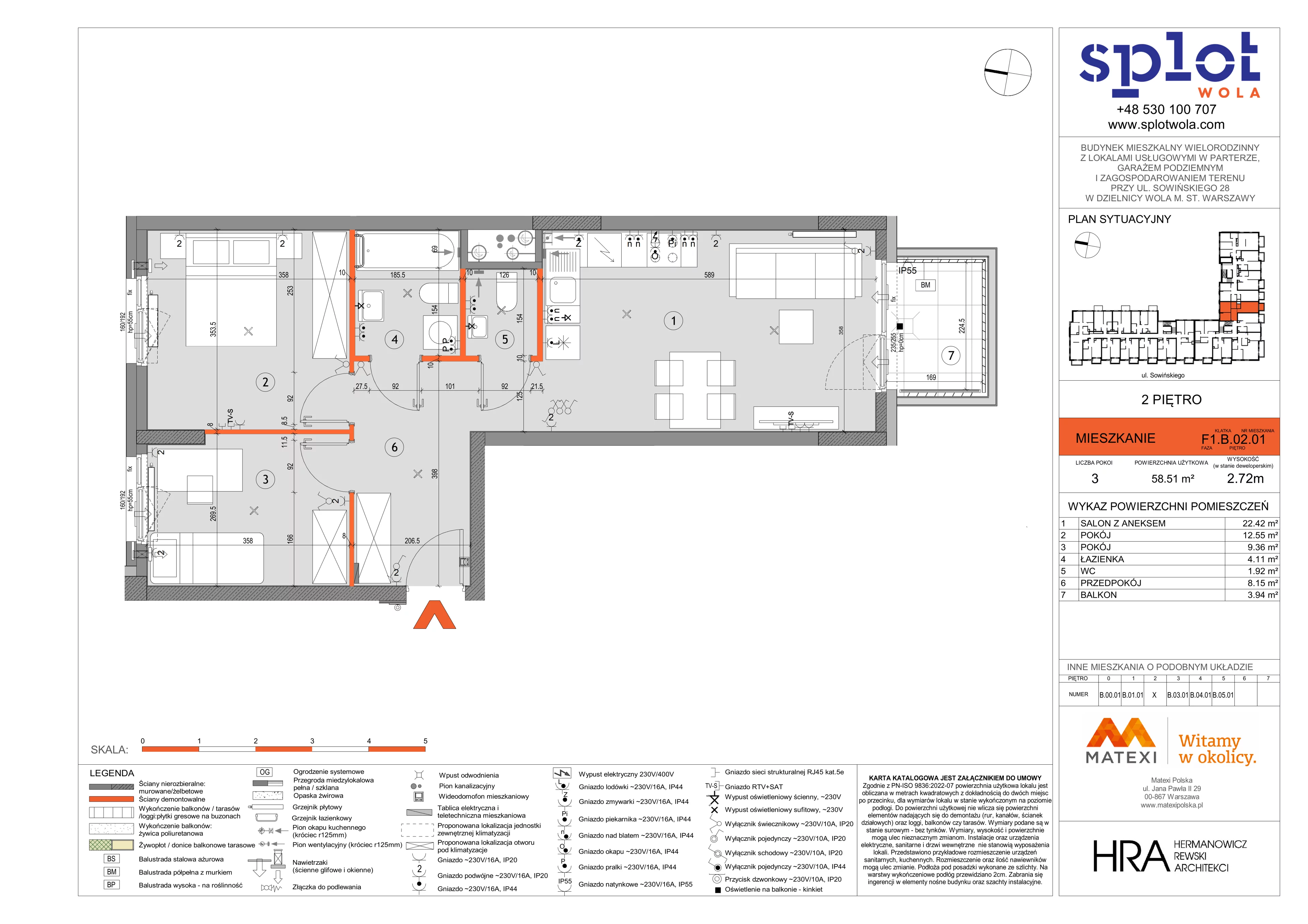 3 pokoje, mieszkanie 58,51 m², piętro 2, oferta nr 28/SOW-F1.B.02.01, Splot Wola, Warszawa, Wola, Odolany, ul. Sowińskiego 28