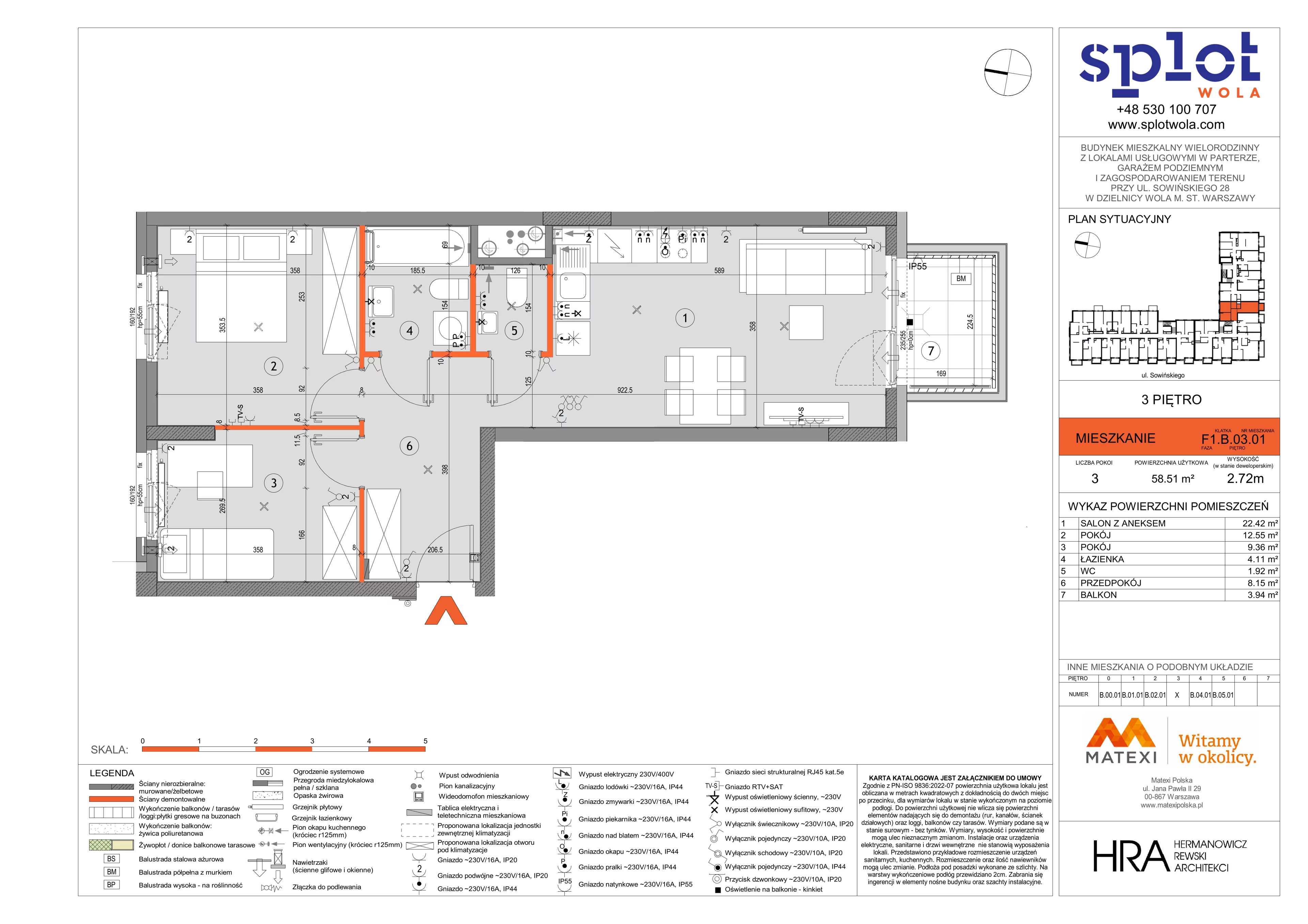 3 pokoje, mieszkanie 58,51 m², piętro 3, oferta nr 28/SOW-F1.B.03.01, Splot Wola, Warszawa, Wola, Odolany, ul. Sowińskiego 28