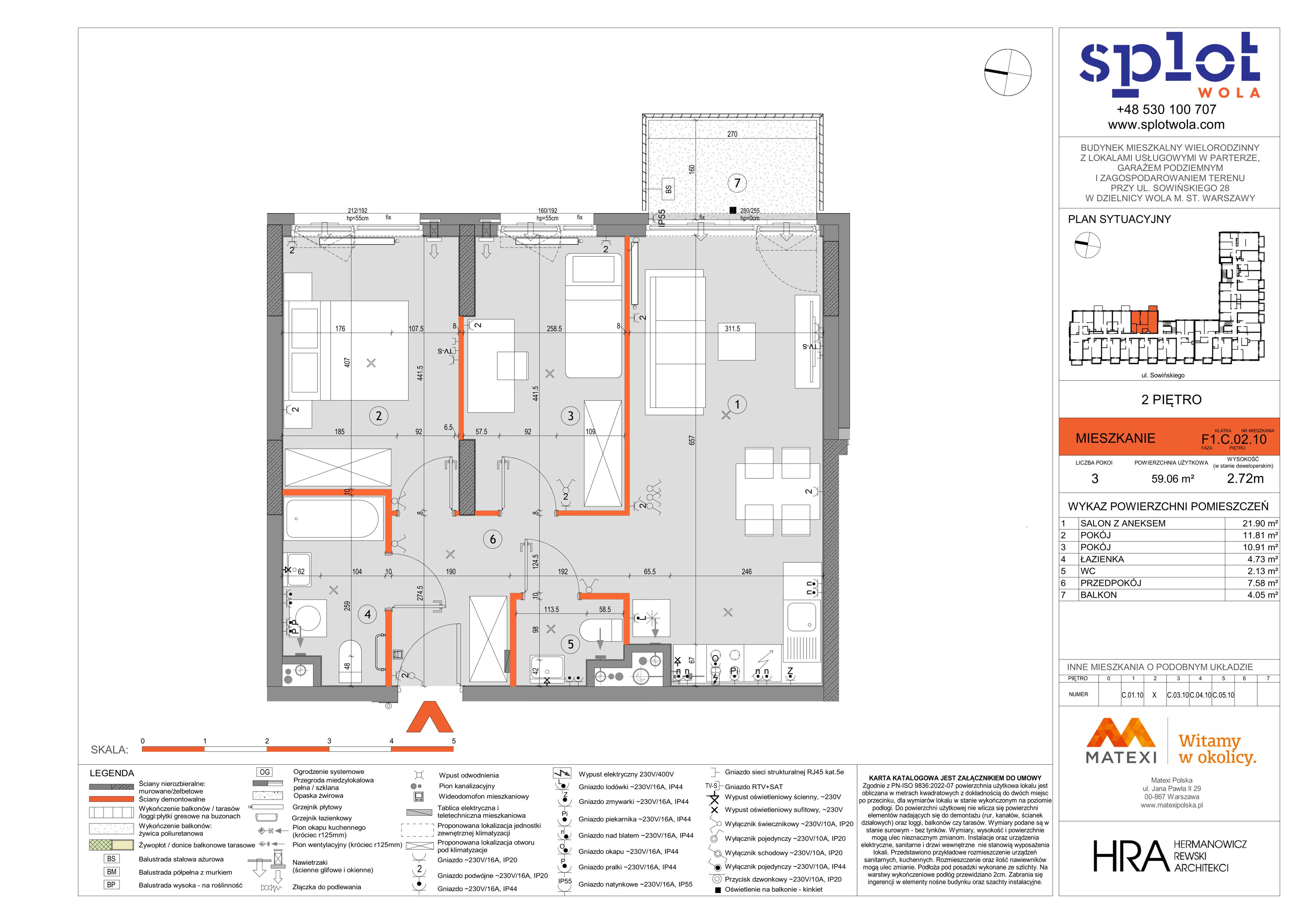 3 pokoje, mieszkanie 59,06 m², piętro 2, oferta nr 28/SOW-F1.C.02.10, Splot Wola, Warszawa, Wola, Odolany, ul. Sowińskiego 28