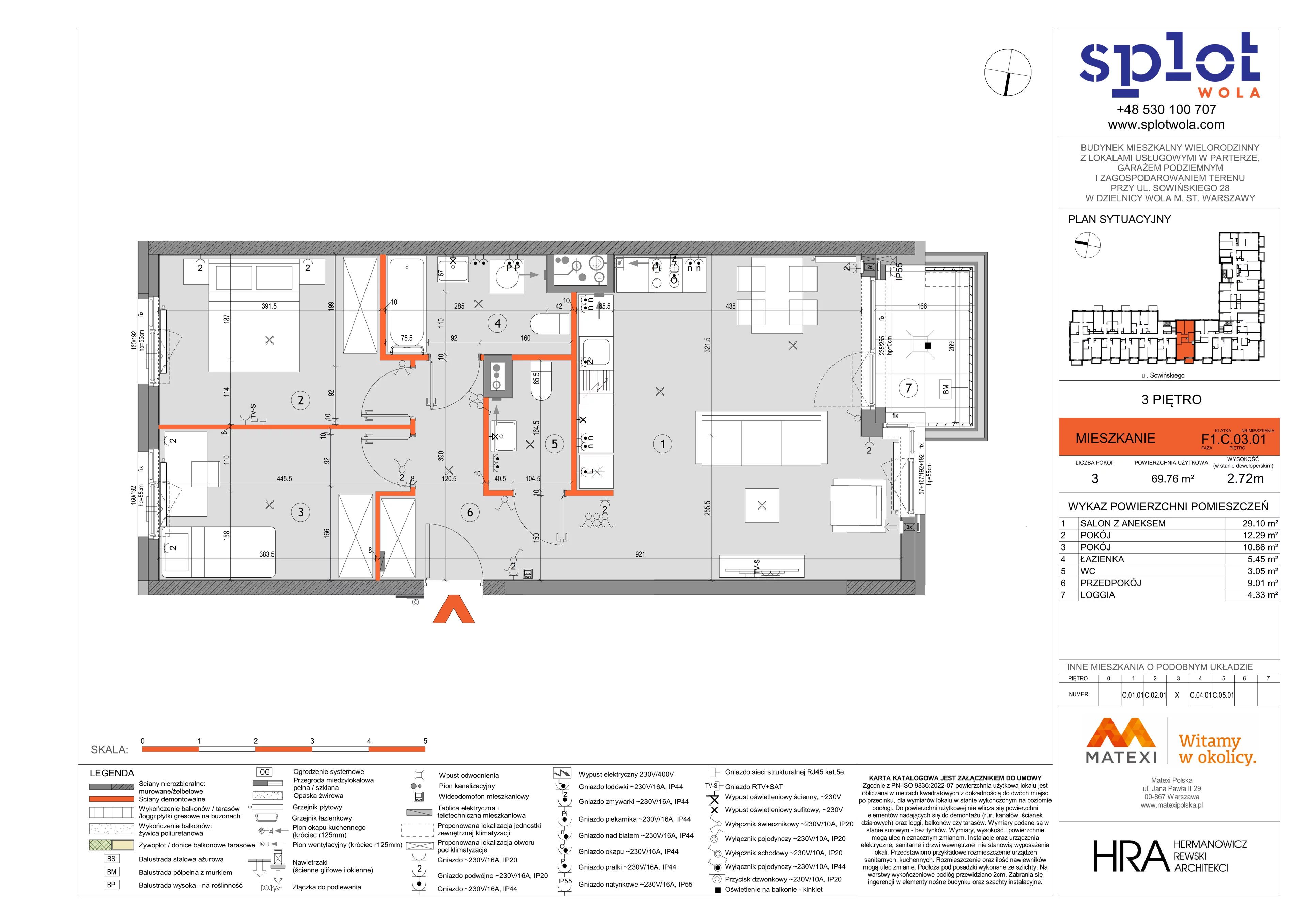 3 pokoje, mieszkanie 69,76 m², piętro 3, oferta nr 28/SOW-F1.C.03.01, Splot Wola, Warszawa, Wola, Odolany, ul. Sowińskiego 28