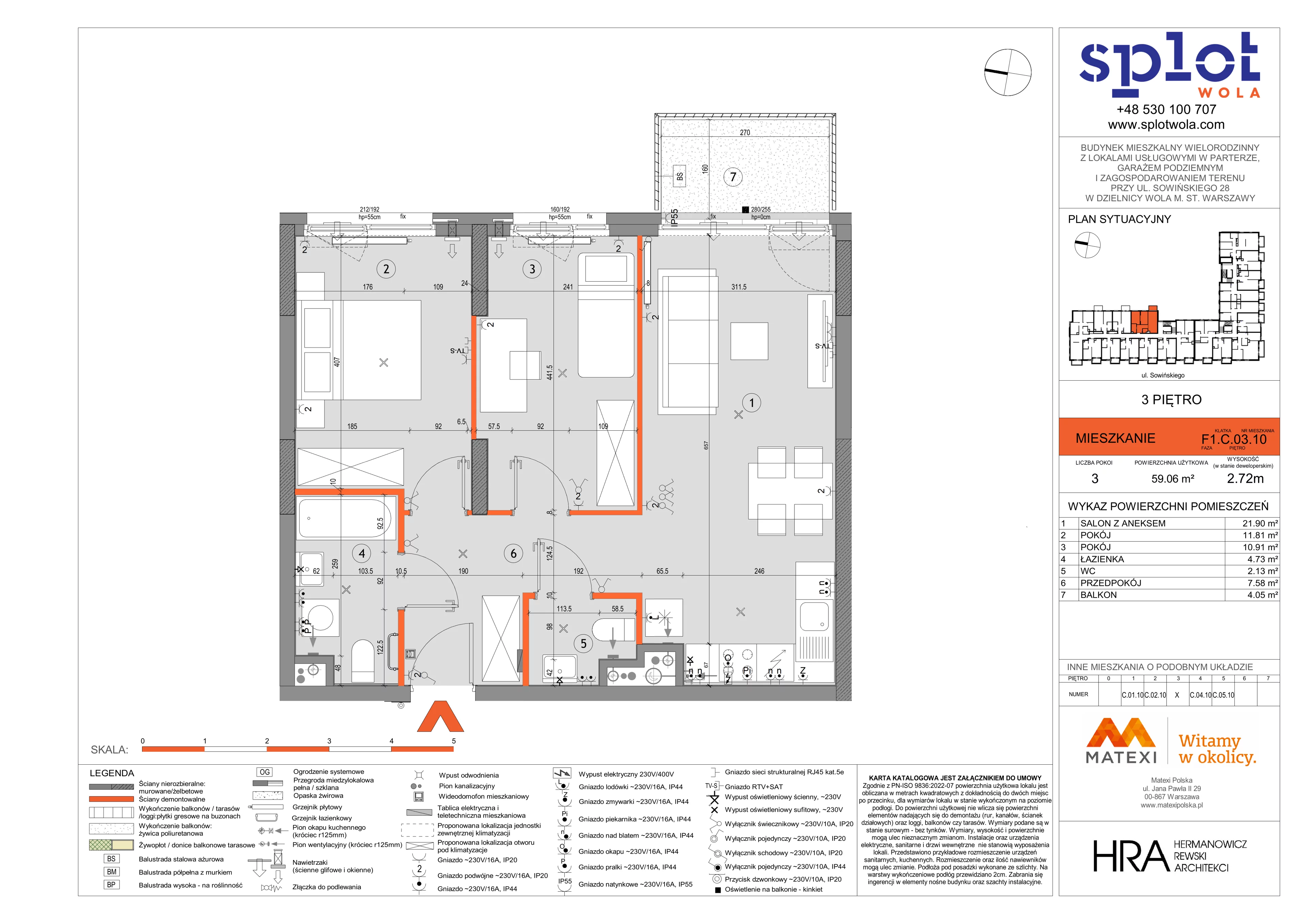 3 pokoje, mieszkanie 59,06 m², piętro 3, oferta nr 28/SOW-F1.C.03.10, Splot Wola, Warszawa, Wola, Odolany, ul. Sowińskiego 28