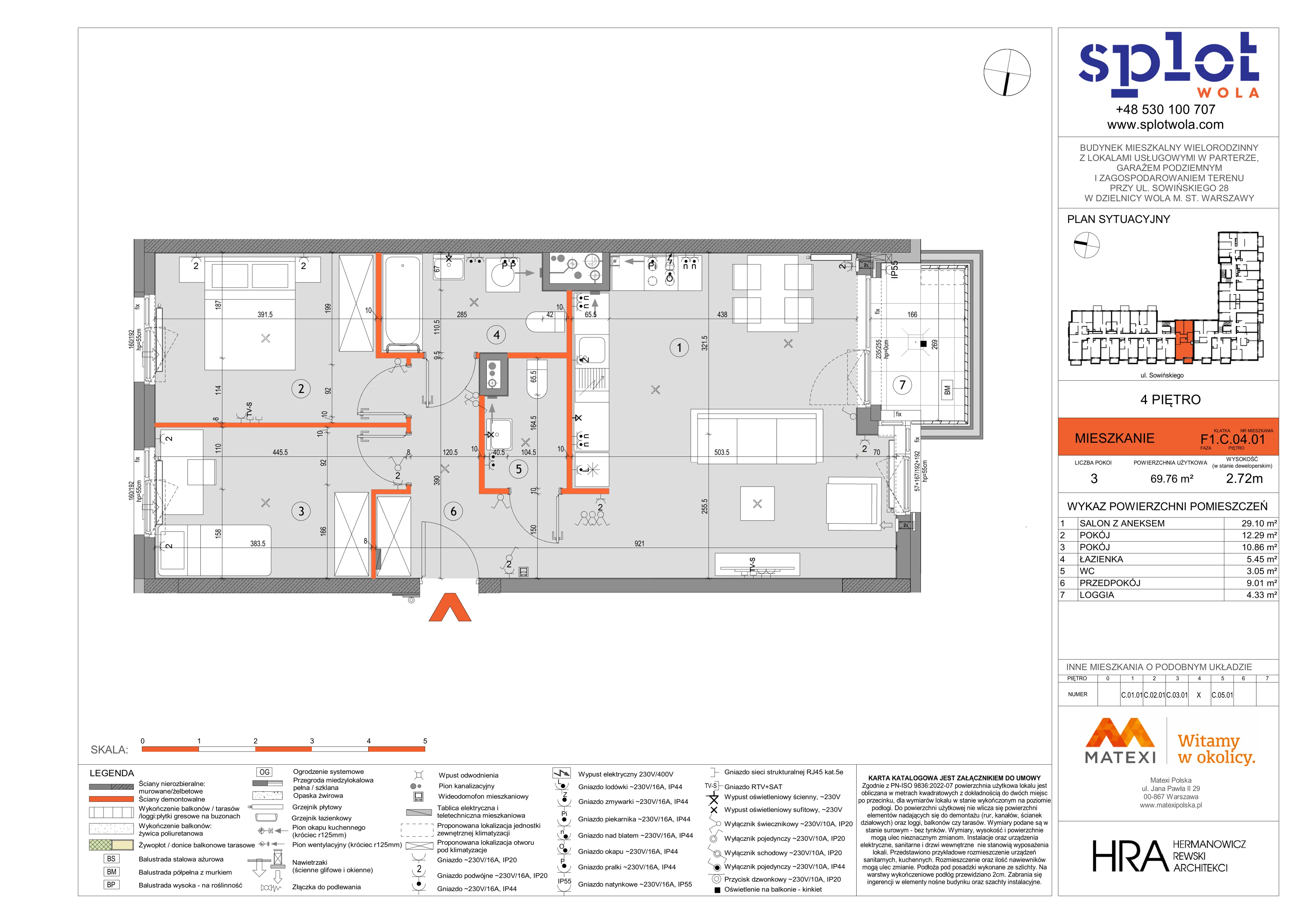 3 pokoje, mieszkanie 69,76 m², piętro 4, oferta nr 28/SOW-F1.C.04.01, Splot Wola, Warszawa, Wola, Odolany, ul. Sowińskiego 28