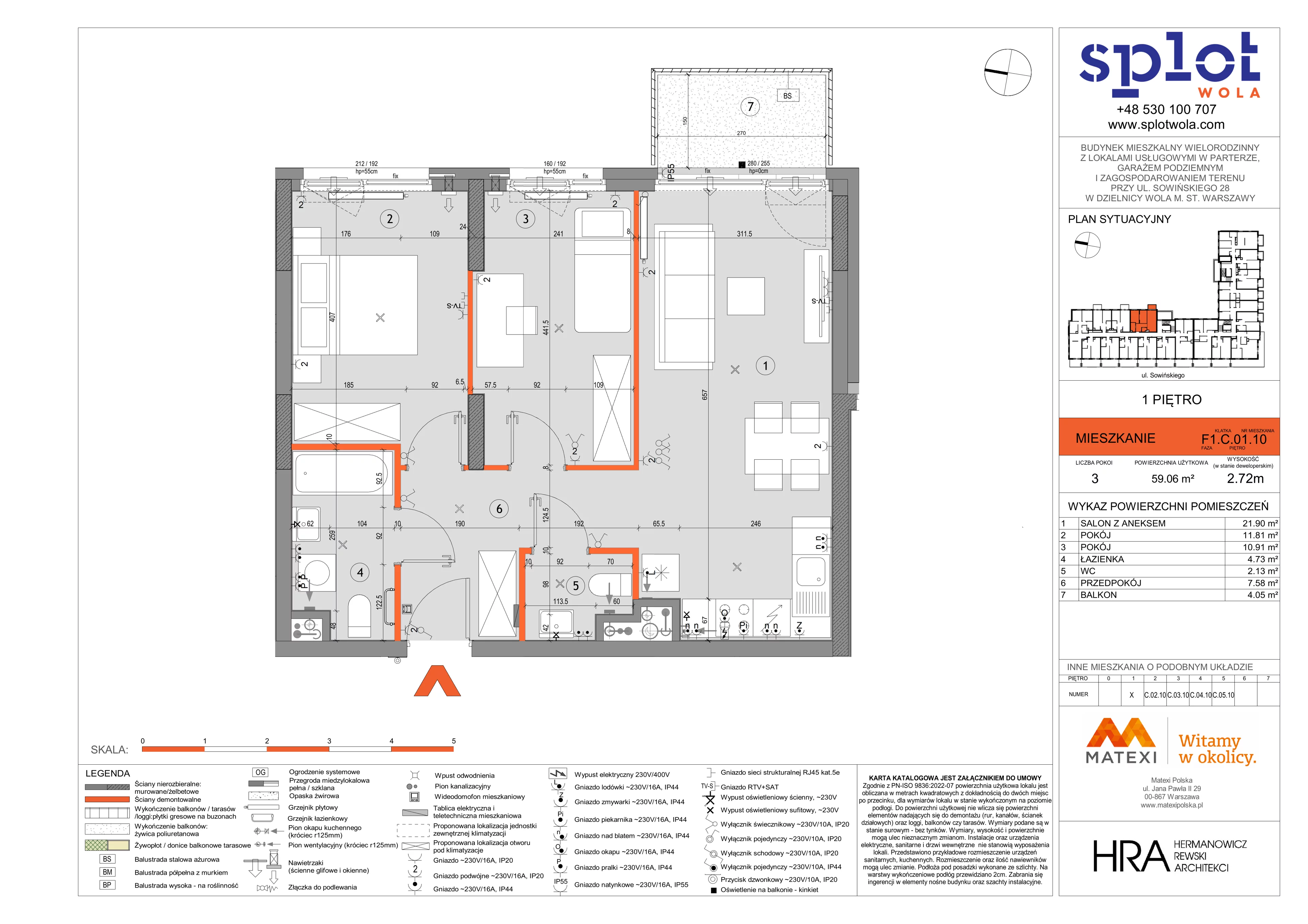 3 pokoje, mieszkanie 59,06 m², piętro 1, oferta nr 28/SOW-F1.C.01.10, Splot Wola, Warszawa, Wola, Odolany, ul. Sowińskiego 28