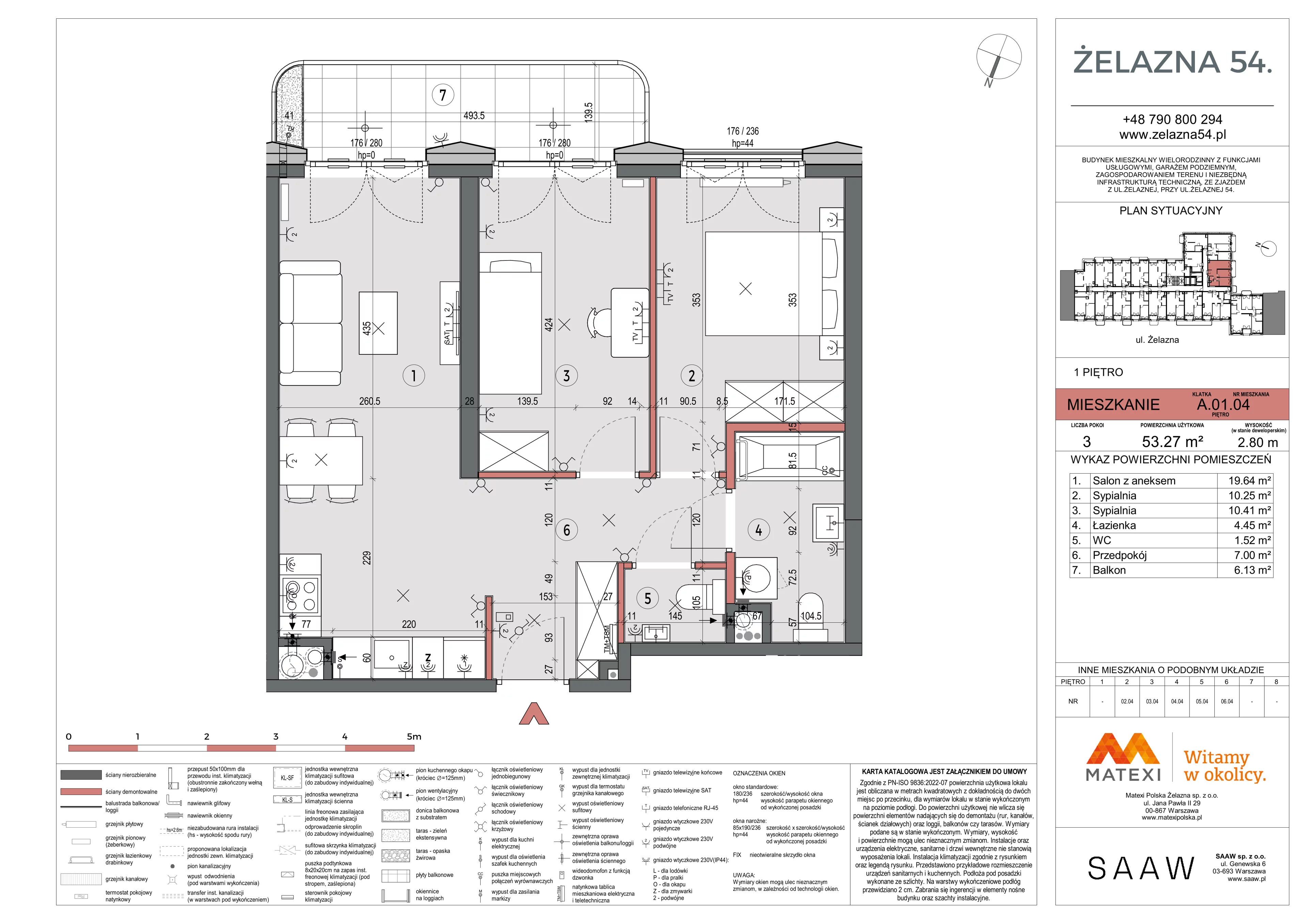 3 pokoje, mieszkanie 53,27 m², piętro 1, oferta nr 54/Z54-A.01.04, Żelazna 54, Warszawa, Wola, Mirów, ul. Żelazna 54