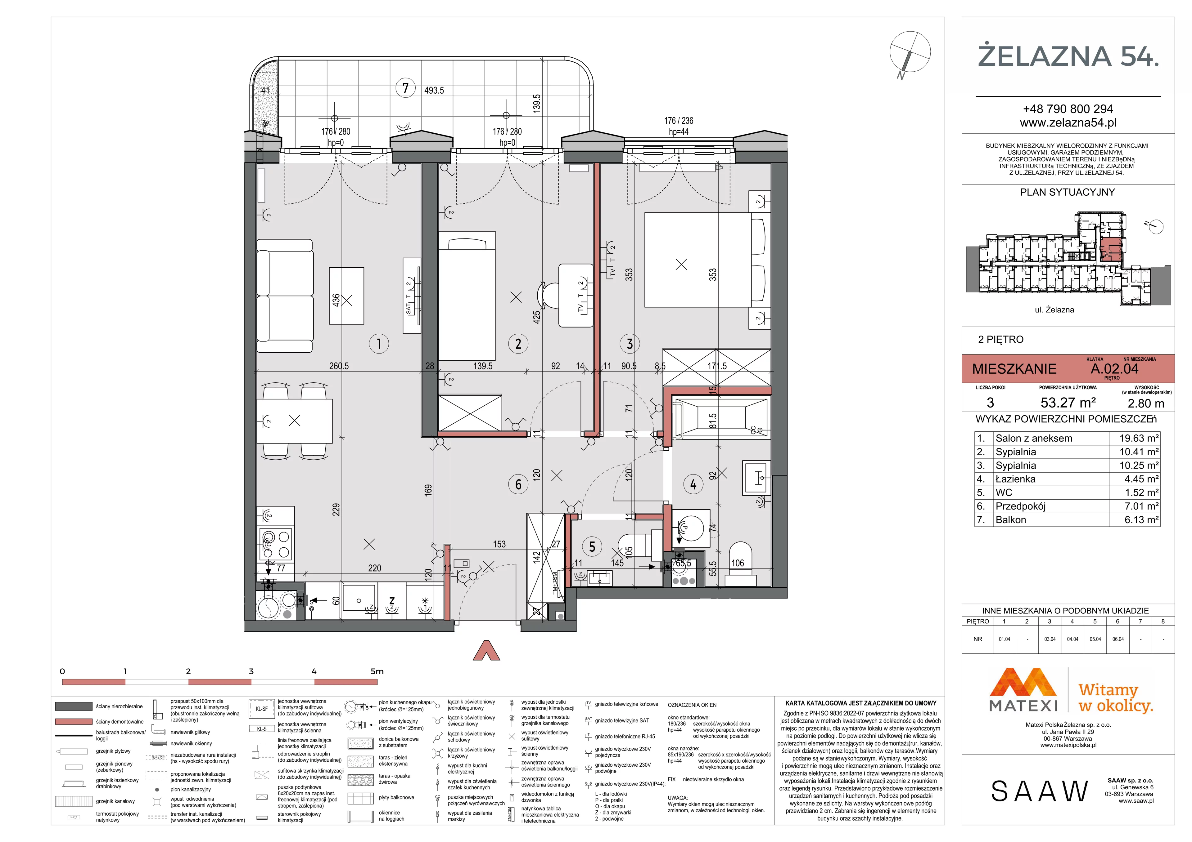 3 pokoje, mieszkanie 53,27 m², piętro 2, oferta nr 54/Z54-A.02.04, Żelazna 54, Warszawa, Wola, Mirów, ul. Żelazna 54