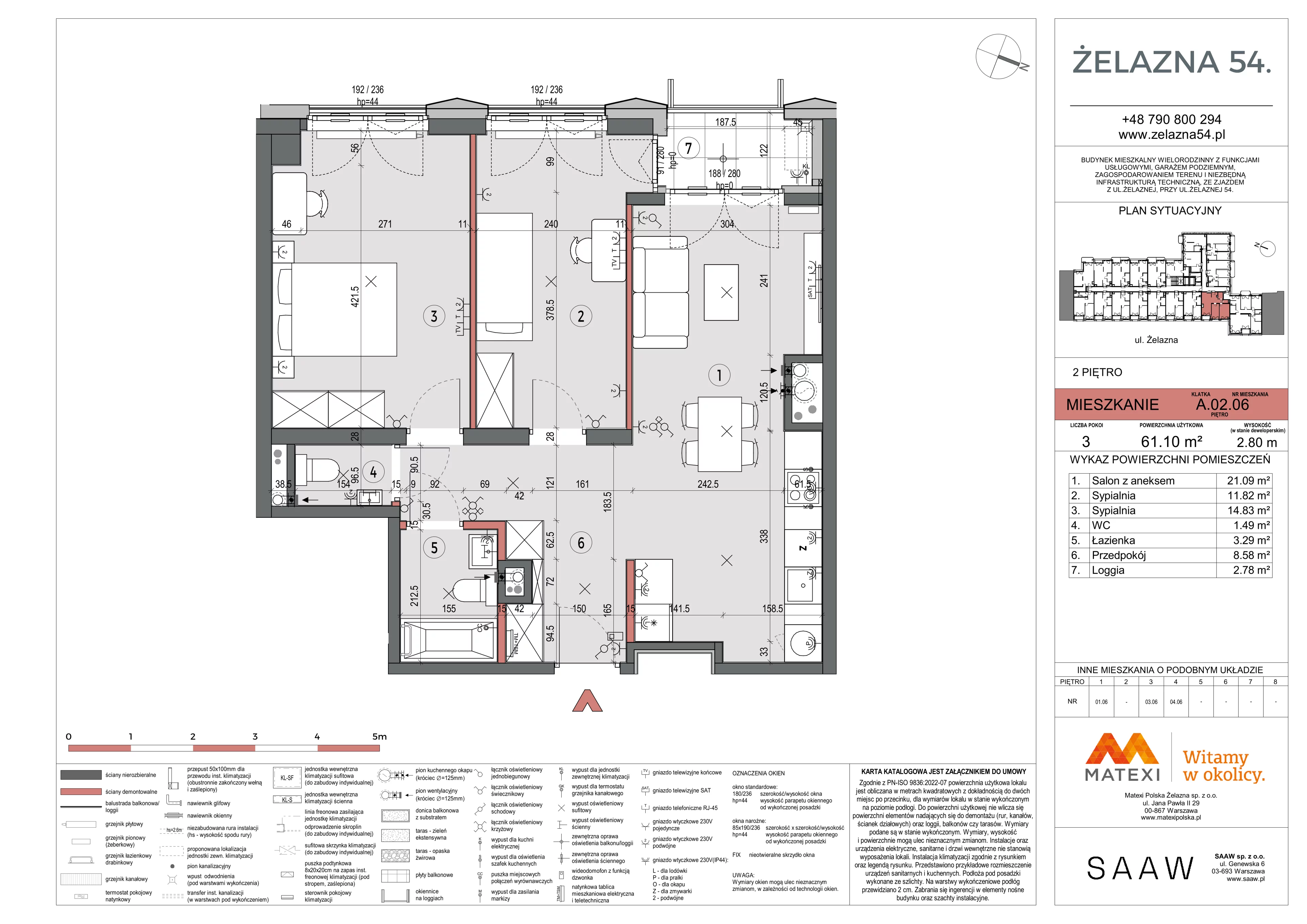 3 pokoje, mieszkanie 61,10 m², piętro 2, oferta nr 54/Z54-A.02.06, Żelazna 54, Warszawa, Wola, Mirów, ul. Żelazna 54