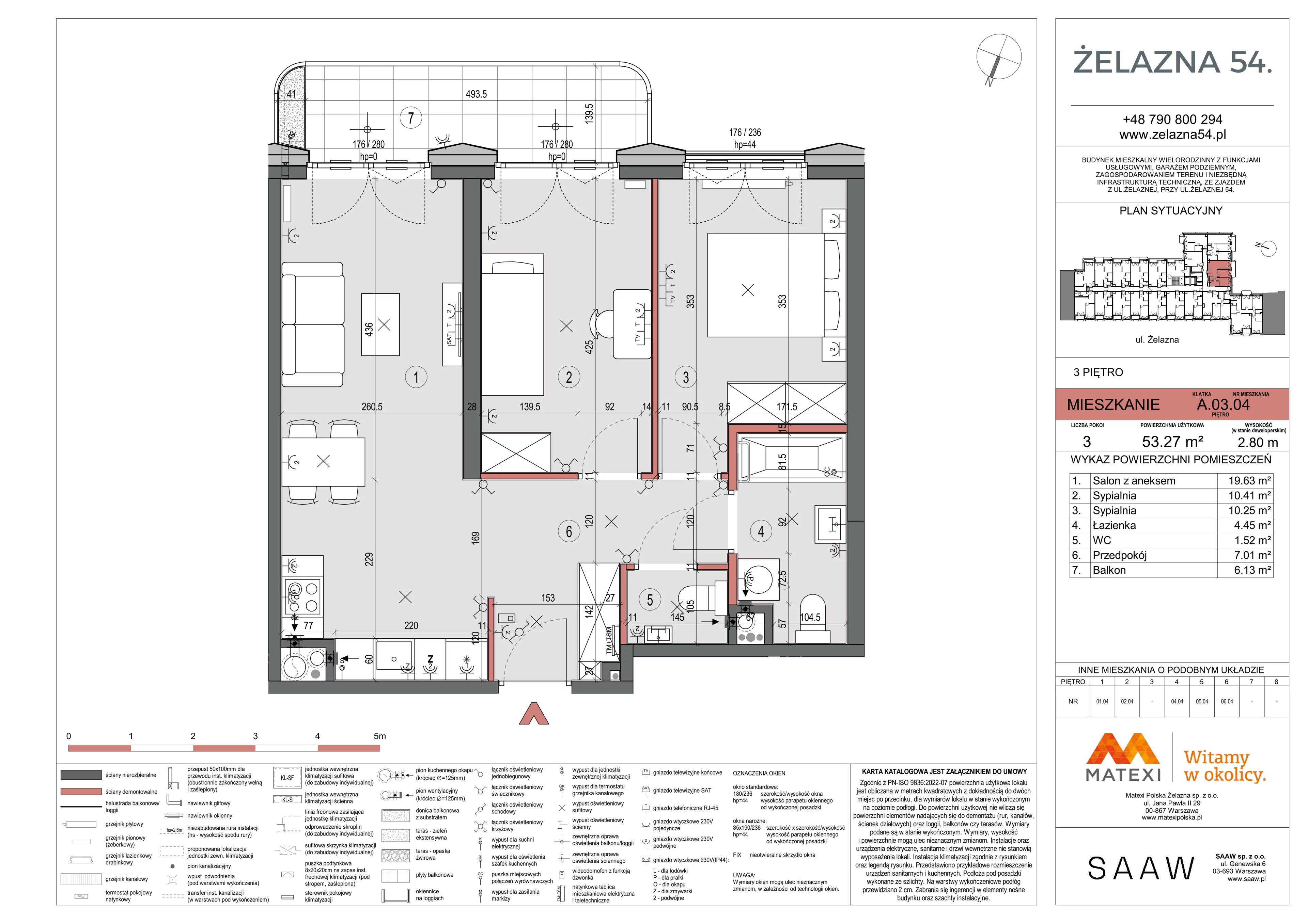 3 pokoje, mieszkanie 53,27 m², piętro 3, oferta nr 54/Z54-A.03.04, Żelazna 54, Warszawa, Wola, Mirów, ul. Żelazna 54