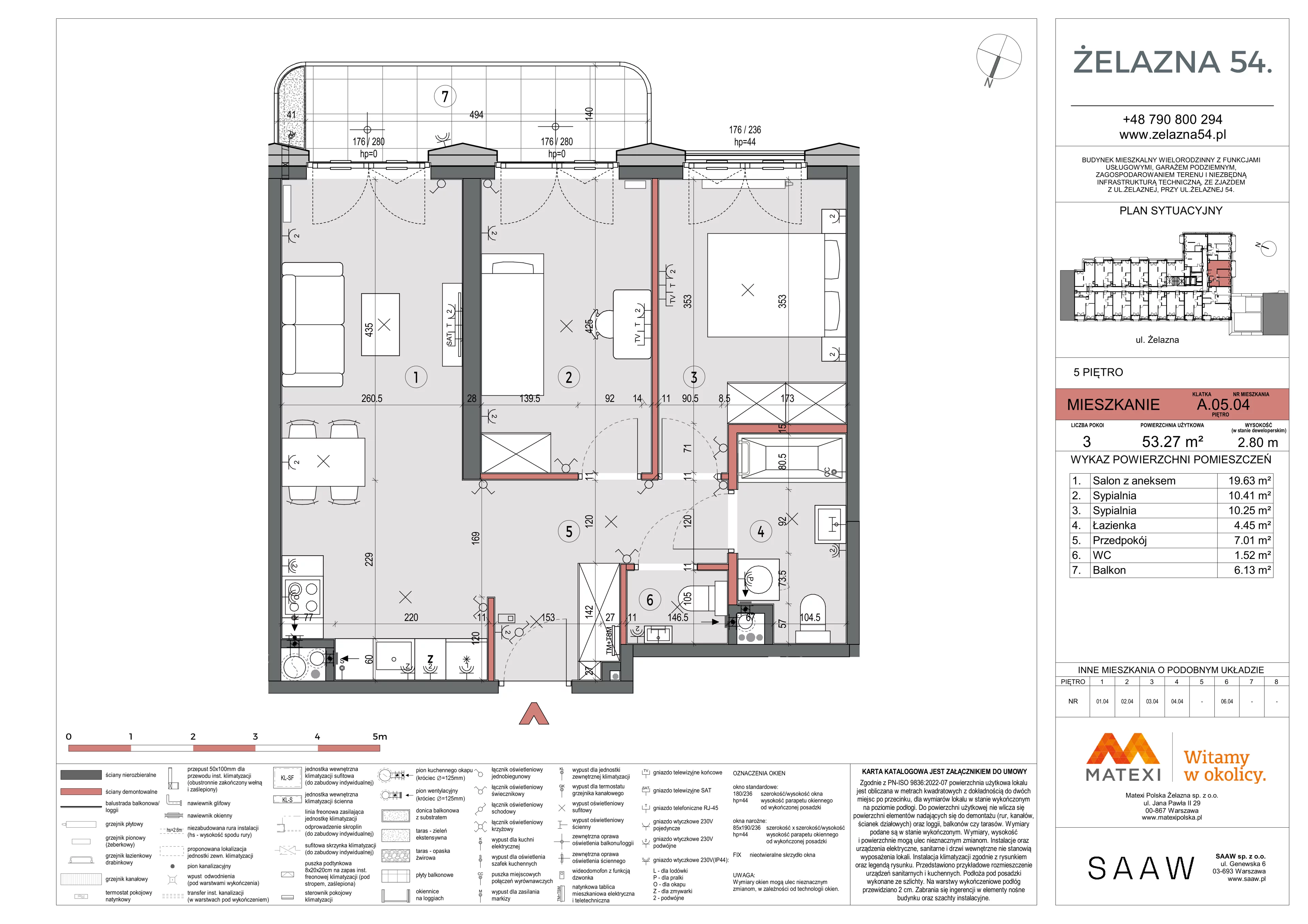 3 pokoje, mieszkanie 53,27 m², piętro 5, oferta nr 54/Z54-A.05.04, Żelazna 54, Warszawa, Wola, Mirów, ul. Żelazna 54