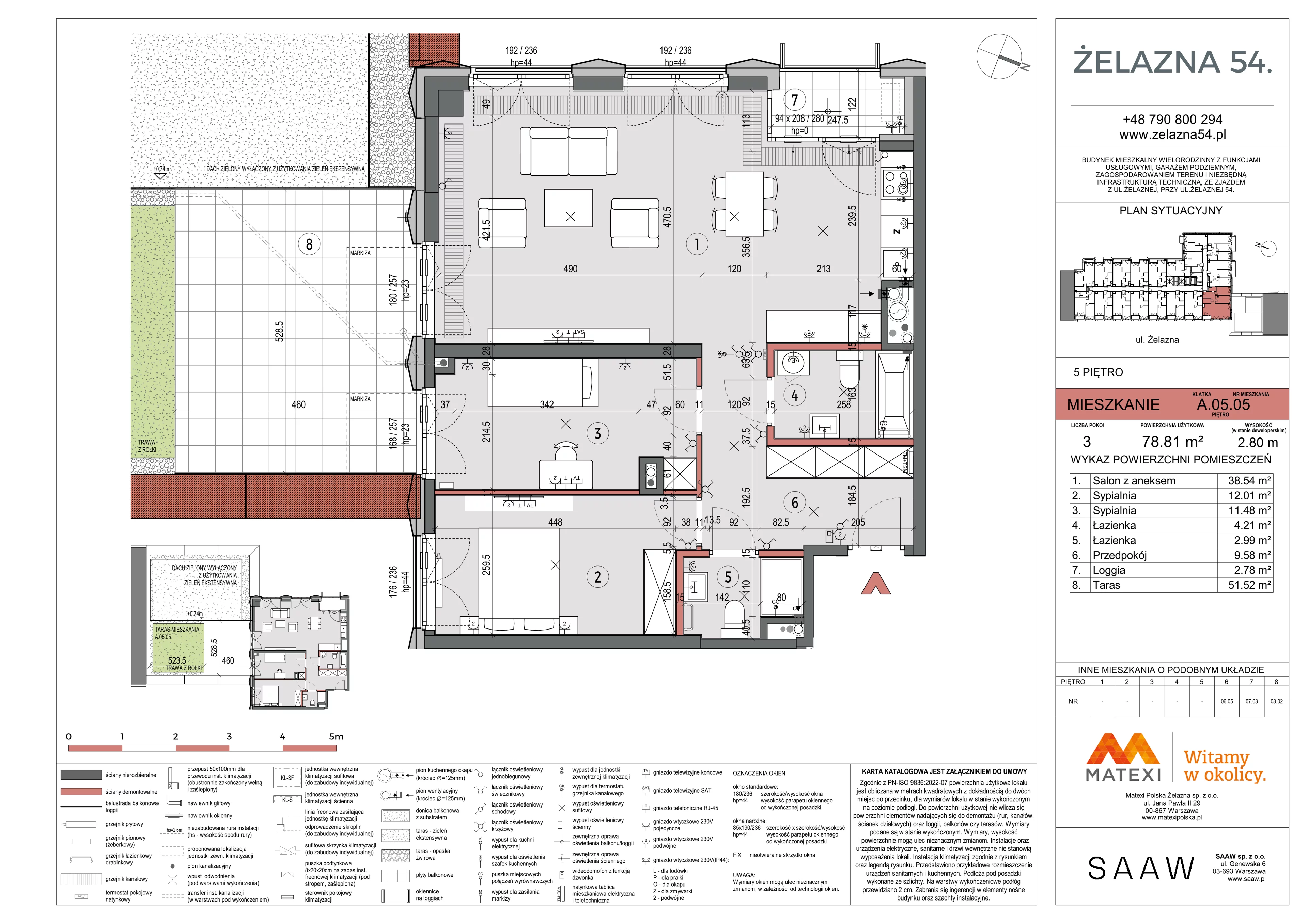 3 pokoje, mieszkanie 78,81 m², piętro 5, oferta nr 54/Z54-A.05.05, Żelazna 54, Warszawa, Wola, Mirów, ul. Żelazna 54