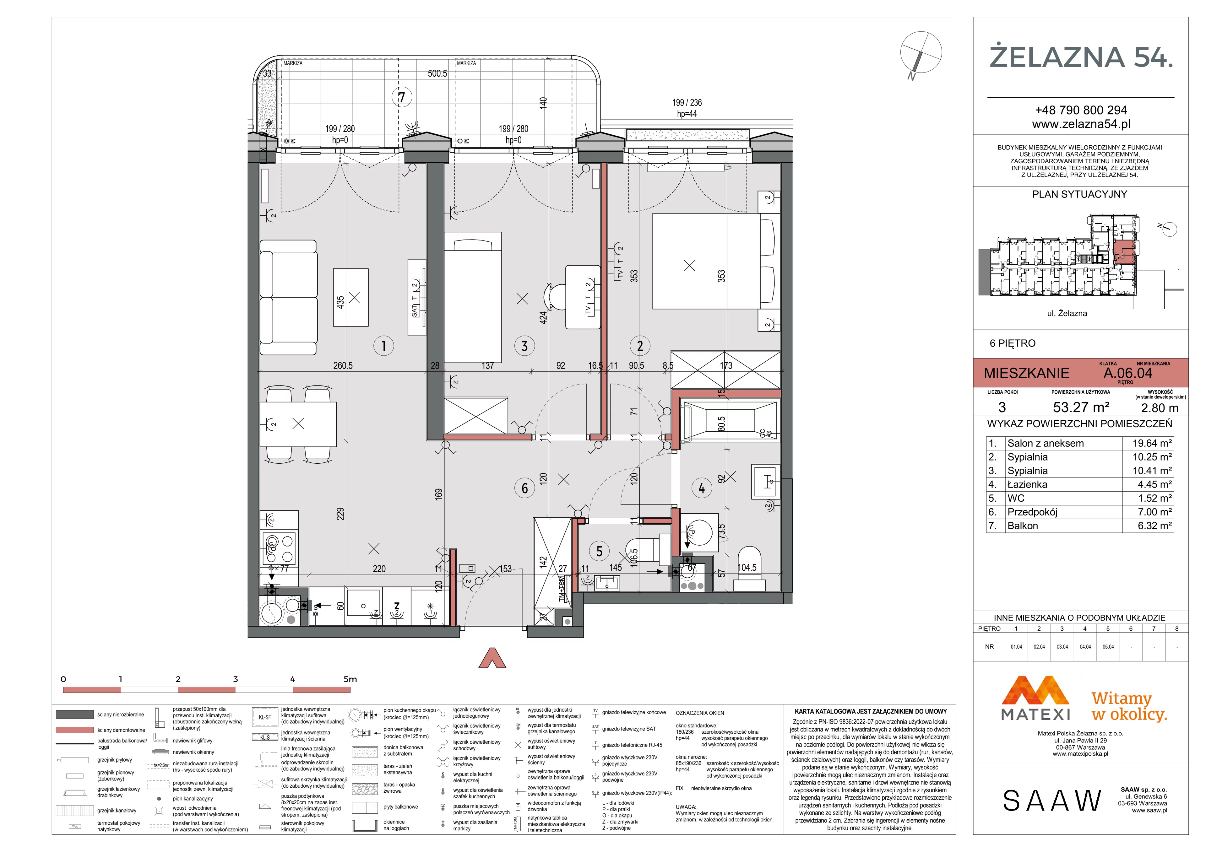 3 pokoje, mieszkanie 53,27 m², piętro 6, oferta nr 54/Z54-A.06.04, Żelazna 54, Warszawa, Wola, Mirów, ul. Żelazna 54