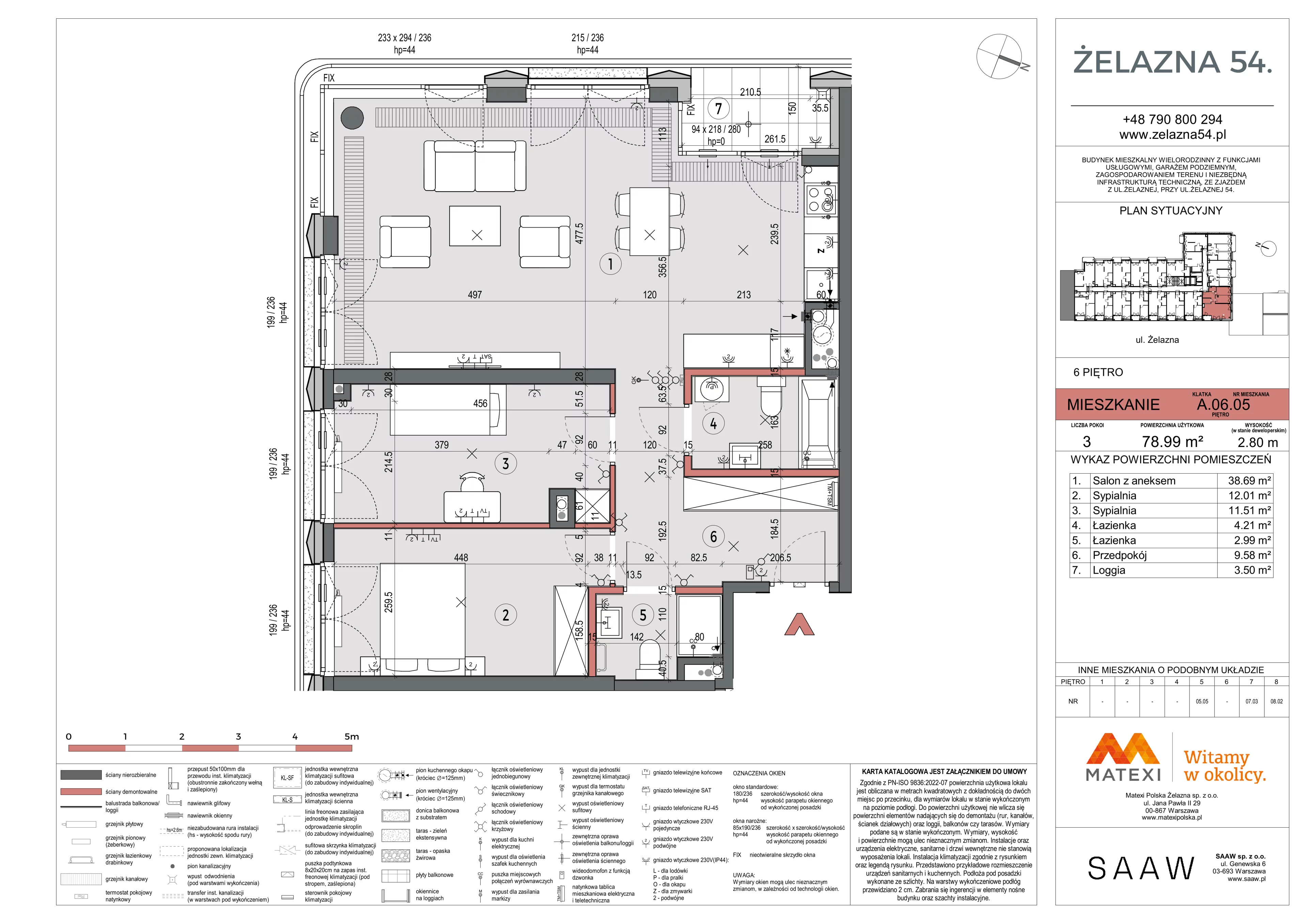 3 pokoje, mieszkanie 78,99 m², piętro 6, oferta nr 54/Z54-A.06.05, Żelazna 54, Warszawa, Wola, Mirów, ul. Żelazna 54