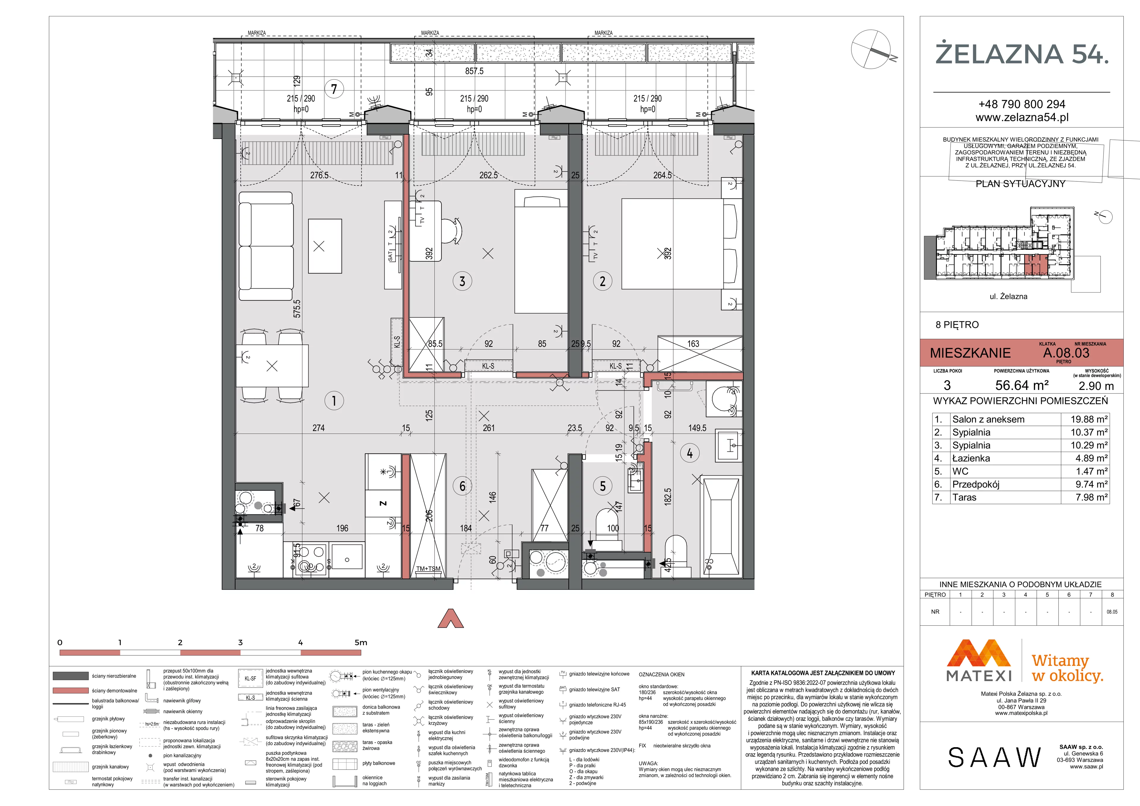 3 pokoje, mieszkanie 56,64 m², piętro 8, oferta nr 54/Z54-A.08.03, Żelazna 54, Warszawa, Wola, Mirów, ul. Żelazna 54