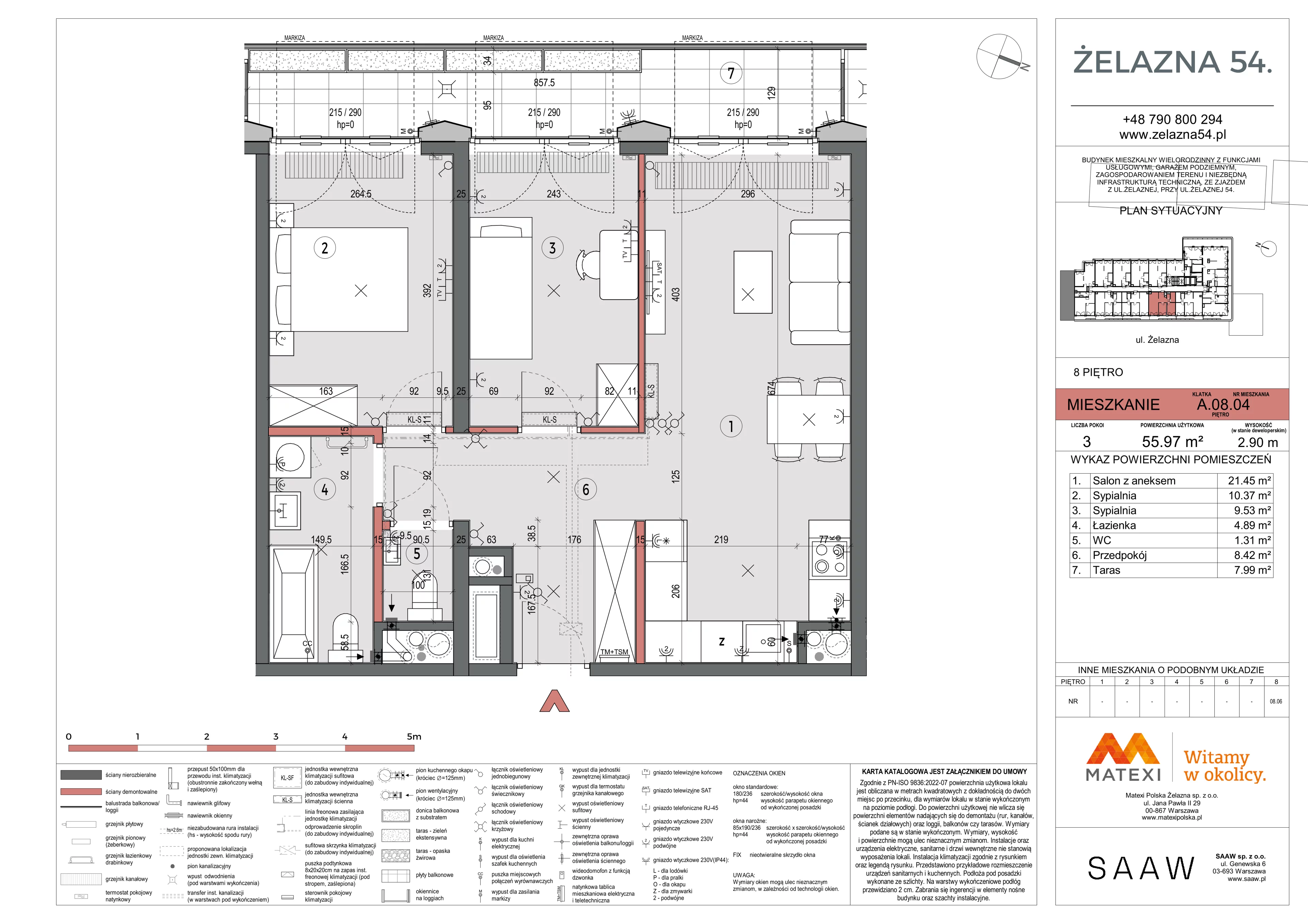 3 pokoje, mieszkanie 55,97 m², piętro 8, oferta nr 54/Z54-A.08.04, Żelazna 54, Warszawa, Wola, Mirów, ul. Żelazna 54