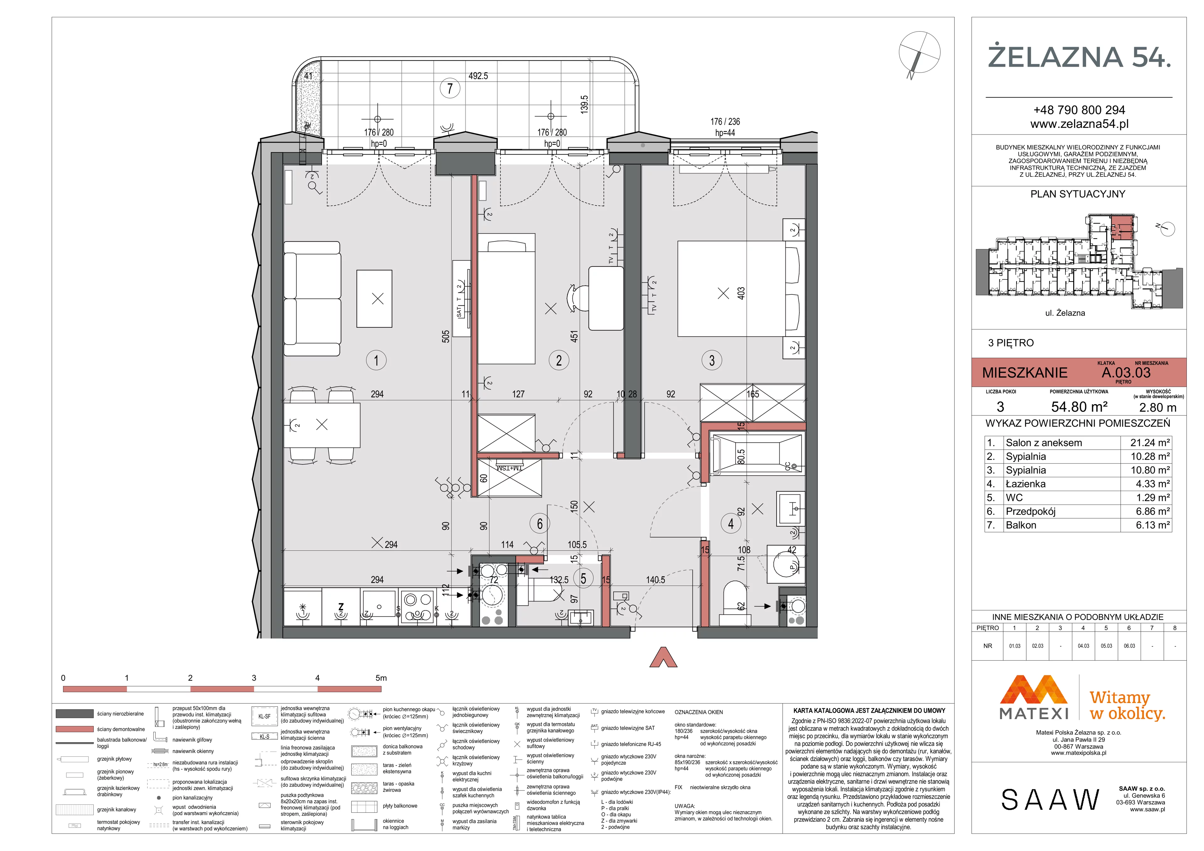 3 pokoje, mieszkanie 54,80 m², piętro 3, oferta nr 54/Z54-A.03.03, Żelazna 54, Warszawa, Wola, Mirów, ul. Żelazna 54