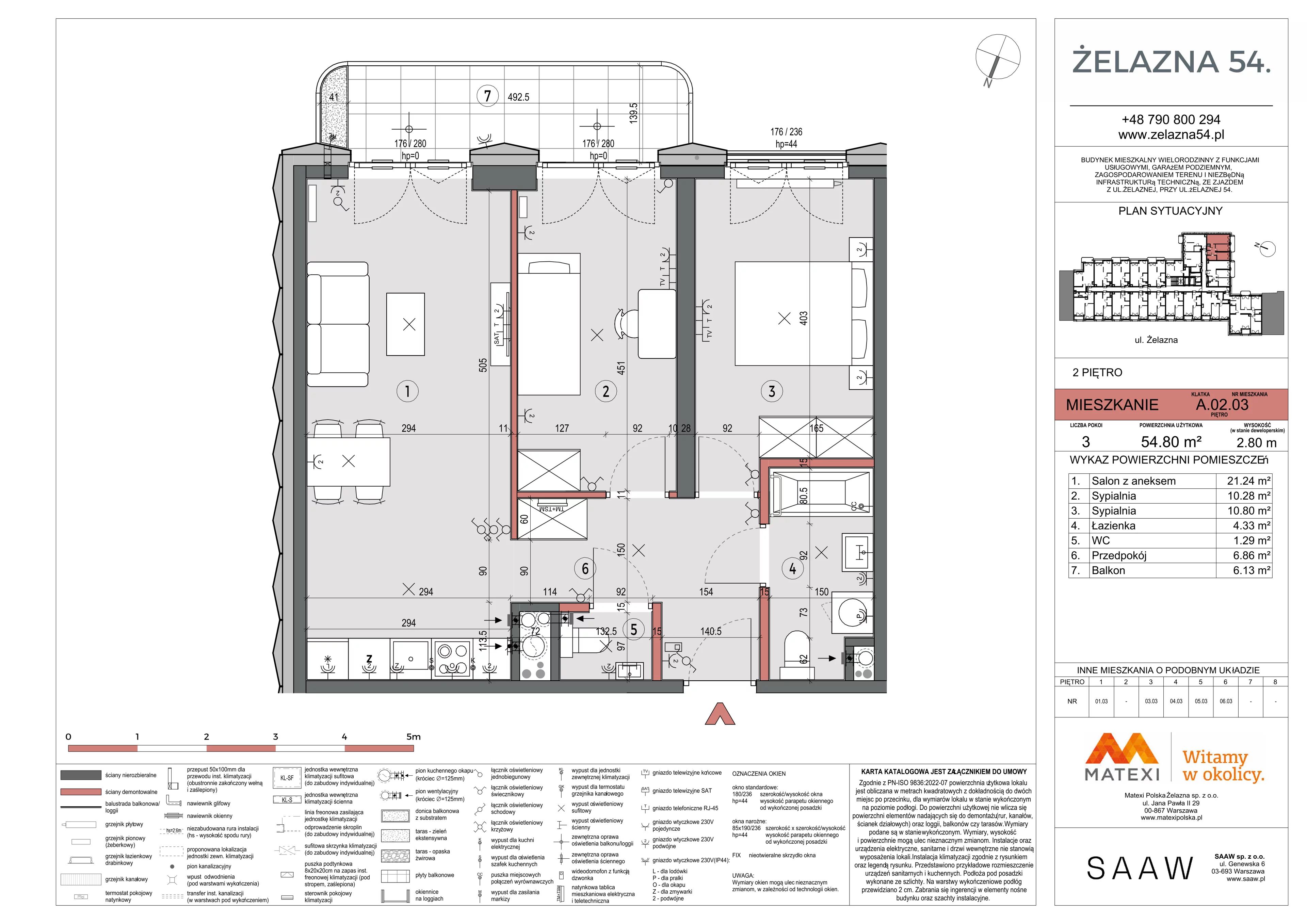3 pokoje, mieszkanie 54,80 m², piętro 2, oferta nr 54/Z54-A.02.03, Żelazna 54, Warszawa, Wola, Mirów, ul. Żelazna 54