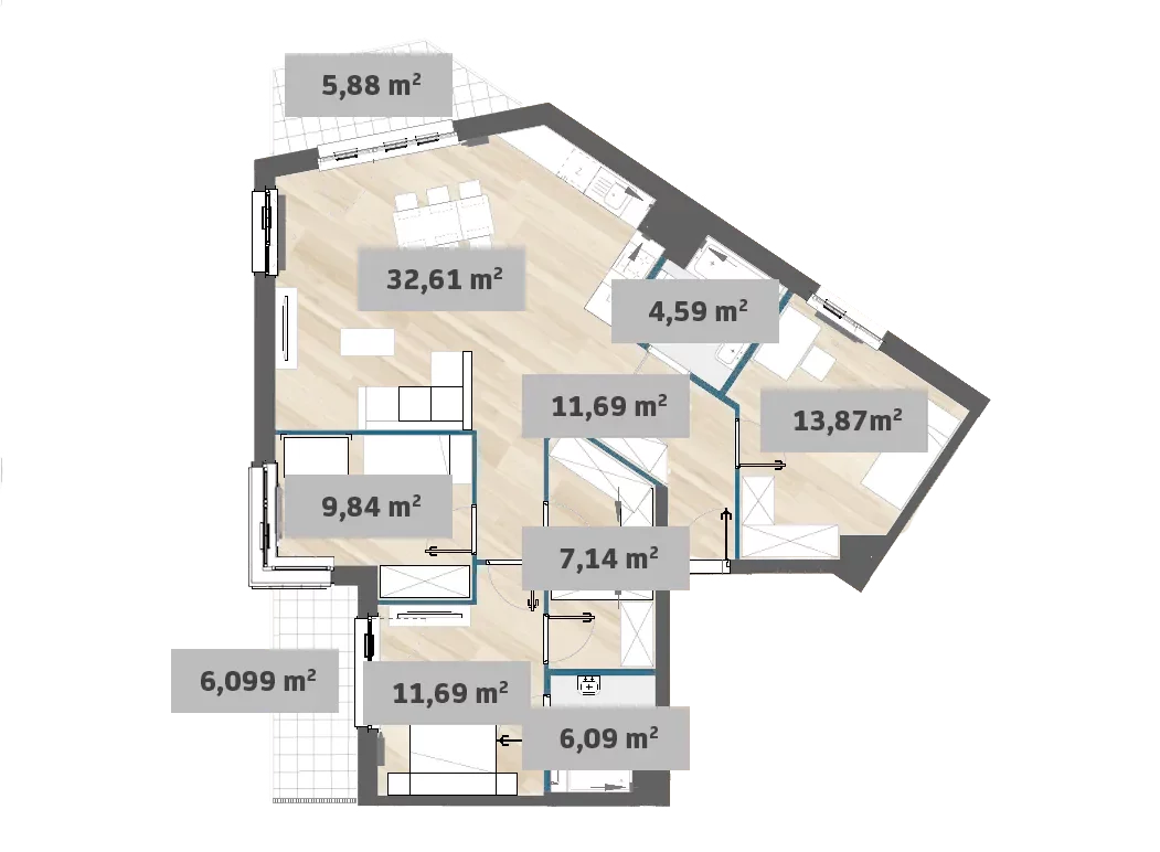 Mieszkanie 93,80 m², piętro 7, oferta nr 7/SZ-F1.D.07.04, Sady Żoliborz, Warszawa, Żoliborz, Sady Żoliborskie, ul. Anny German 15