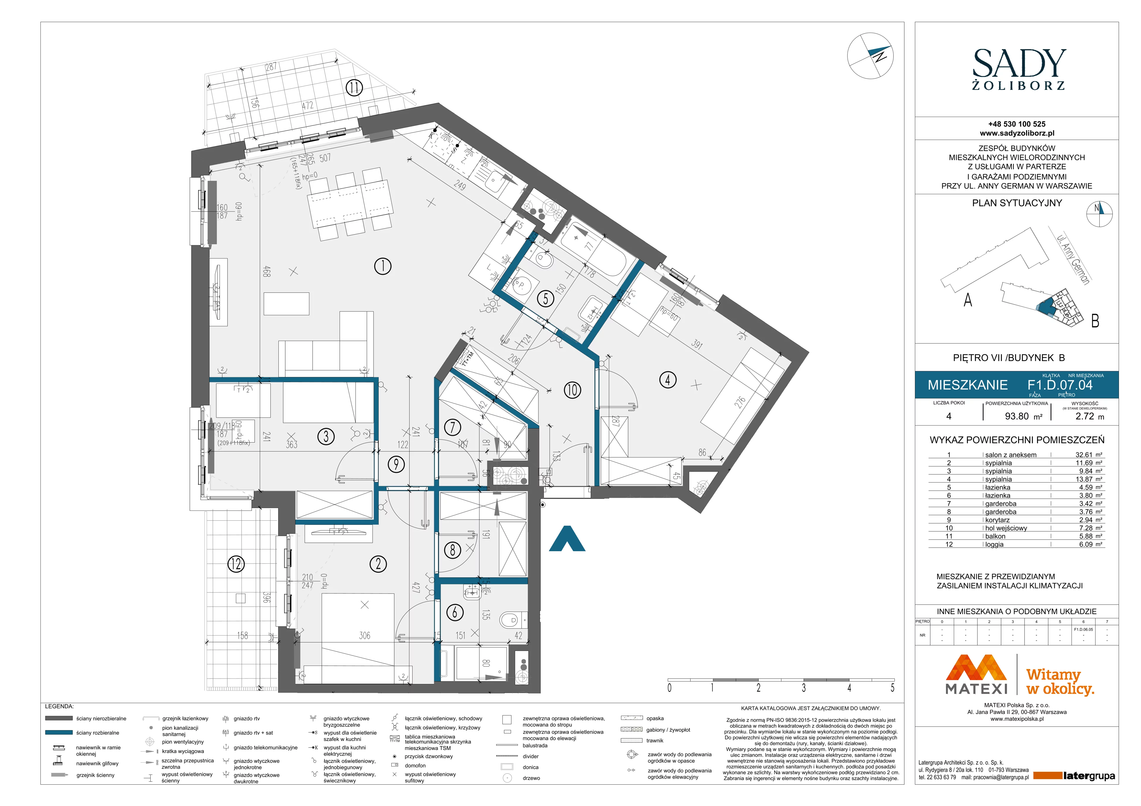 4 pokoje, mieszkanie 93,73 m², piętro 7, oferta nr 7/SZ-F1.D.07.04, Sady Żoliborz, Warszawa, Żoliborz, Sady Żoliborskie, ul. Anny German 15