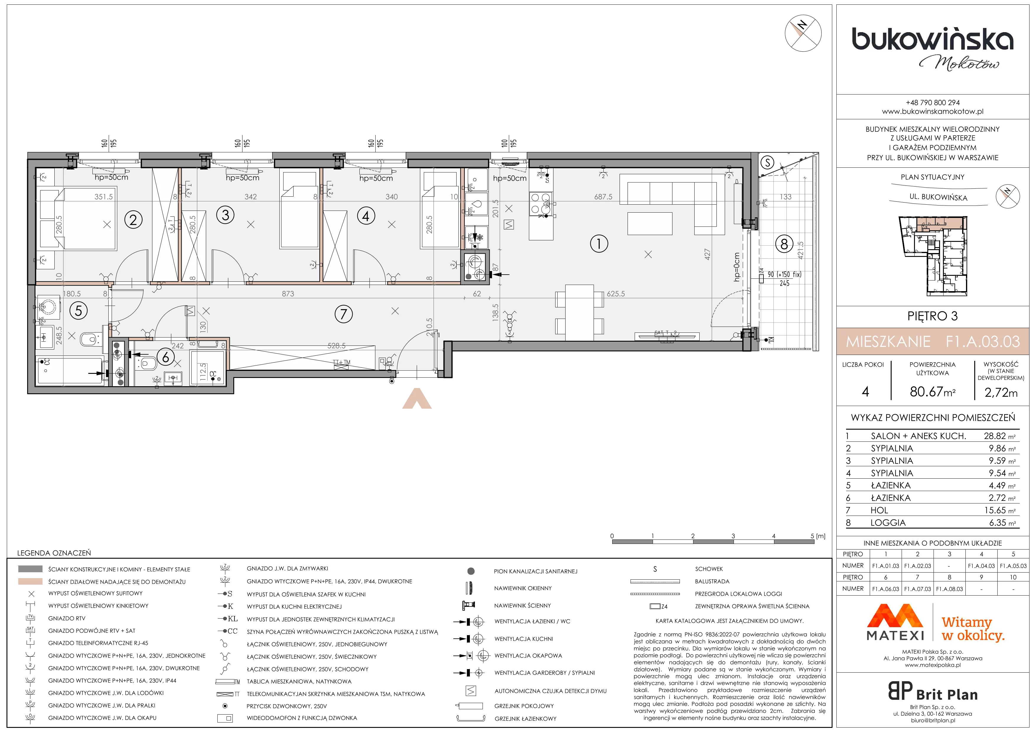4 pokoje, mieszkanie 80,67 m², piętro 3, oferta nr 11/BM-F1.A.03.03, Bukowińska Mokotów, Warszawa, Mokotów, Ksawerów, ul. Bukowińska 11
