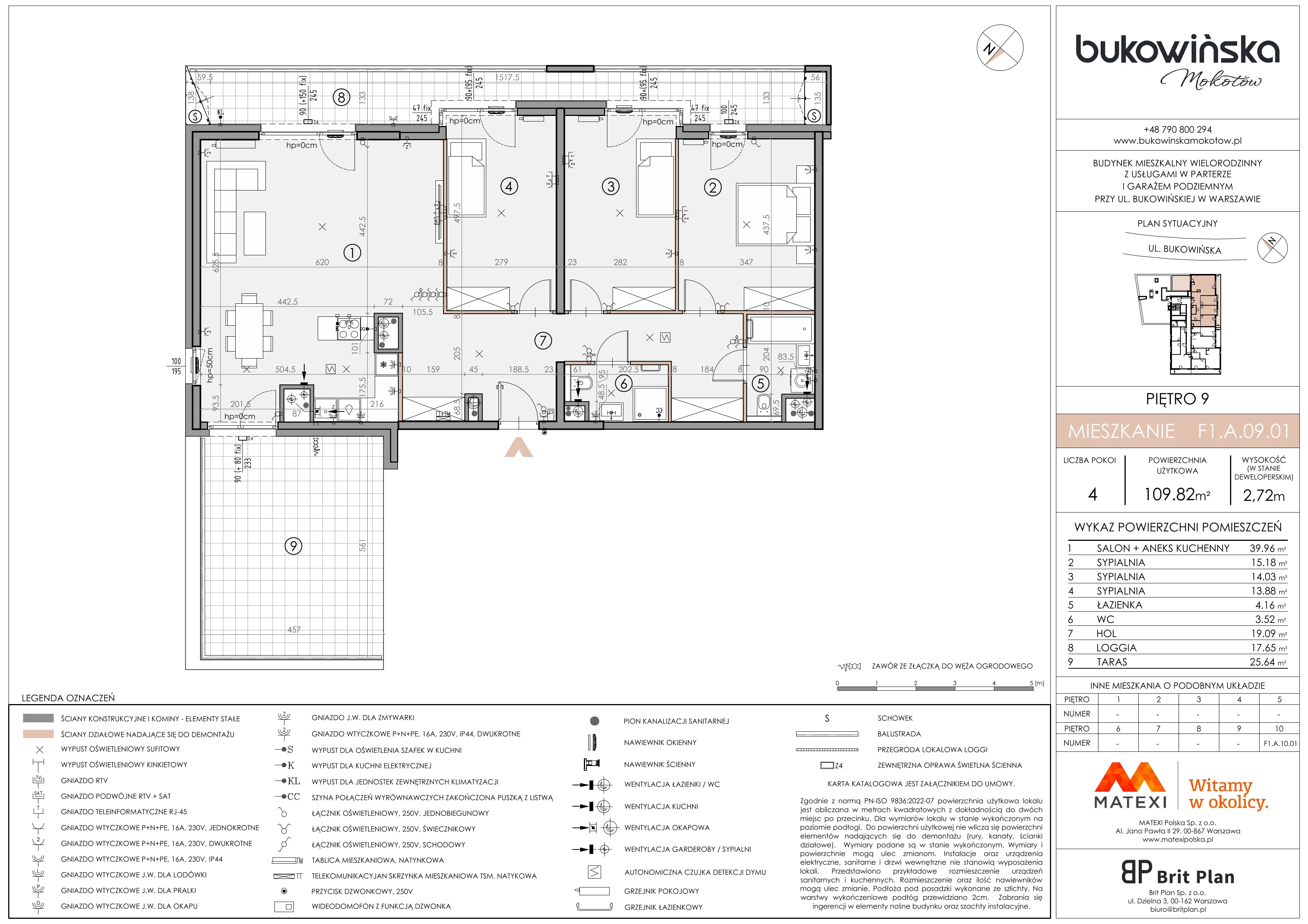 4 pokoje, mieszkanie 109,82 m², piętro 9, oferta nr 11/BM-F1.A.09.01, Bukowińska Mokotów, Warszawa, Mokotów, Ksawerów, ul. Bukowińska 11
