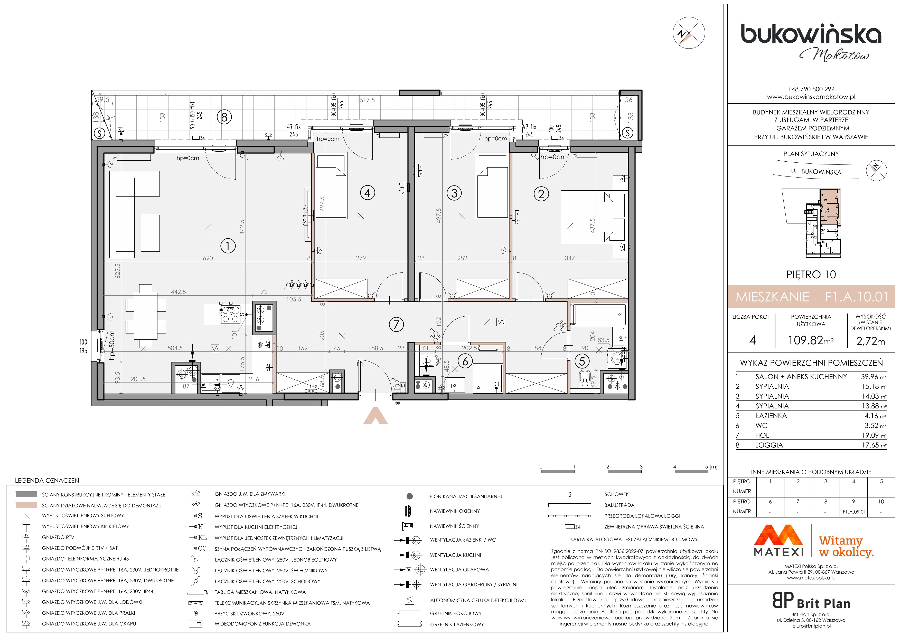 4 pokoje, mieszkanie 109,82 m², piętro 10, oferta nr 11/BM-F1.A.10.01, Bukowińska Mokotów, Warszawa, Mokotów, Ksawerów, ul. Bukowińska 11