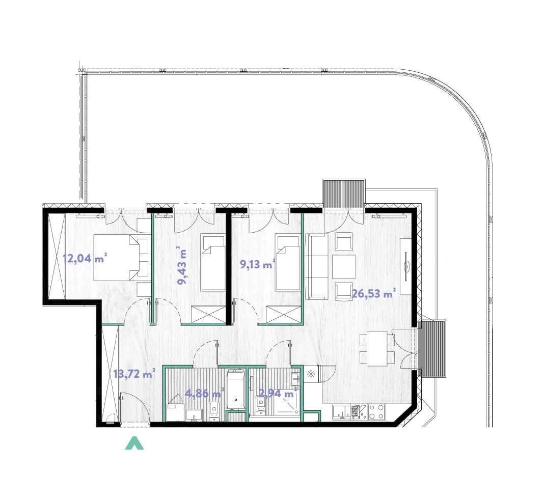 Mieszkanie 78,65 m², parter, oferta nr 2a/DW-B.00.04, Do Wilgi, Kraków, Łagiewniki-Borek Fałęcki, ul. Do Wilgi 2A-idx