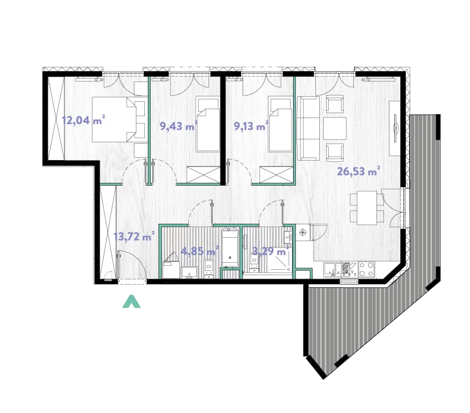 Mieszkanie 78,99 m², piętro 4, oferta nr 2a/DW-B.04.06, Do Wilgi, Kraków, Łagiewniki-Borek Fałęcki, ul. Do Wilgi 2A